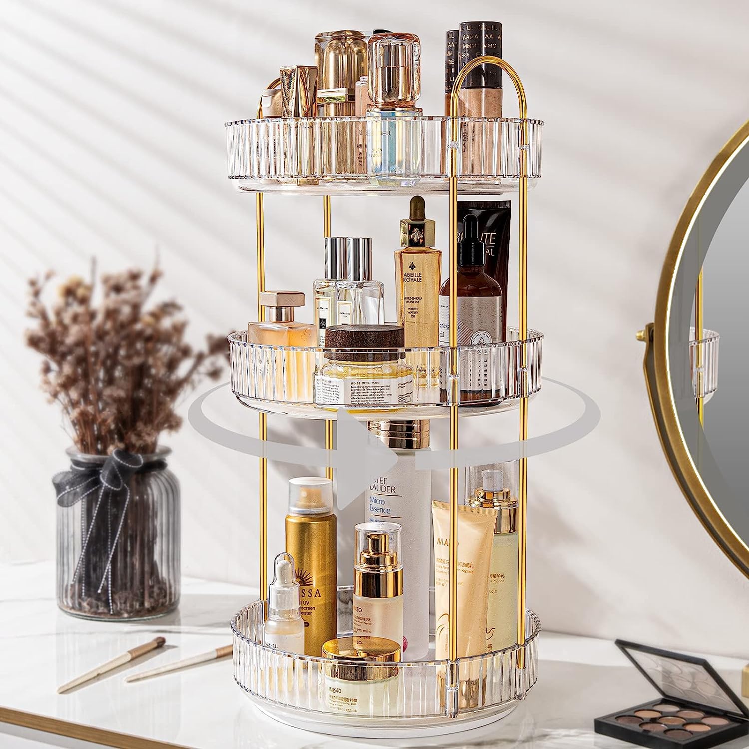 Bingobang 360 Rotating Makeup Organiser | 3-Tier Acrylic Storage (White)