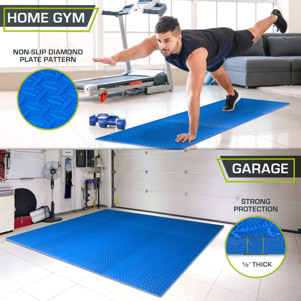 ProsourceFit Puzzle Exercise Mat – 1/2 in EVA Interlocking Foam Tiles, Blue