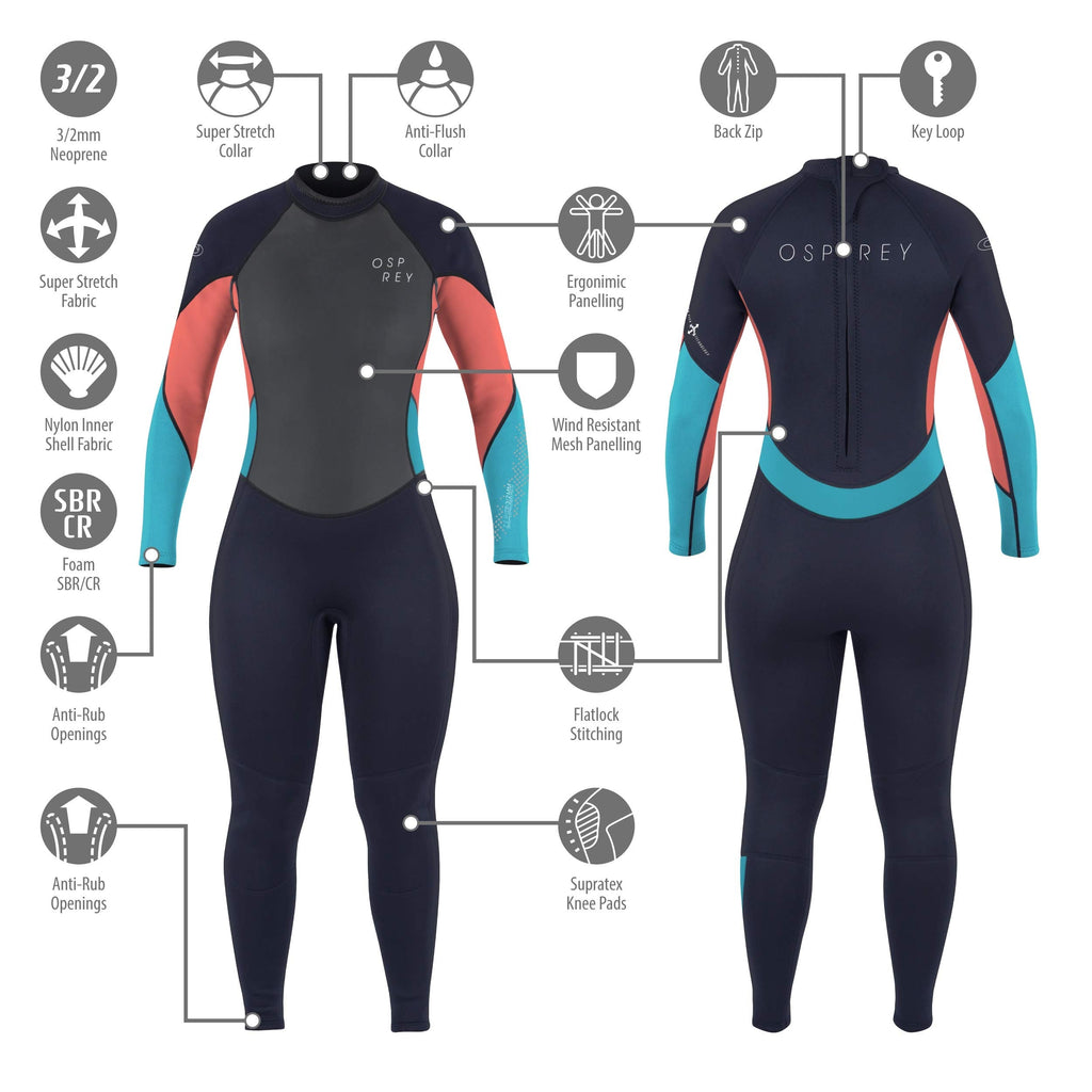 Osprey Women's Zero 3mm Full Length Neoprene Summer Wetsuit | Coral