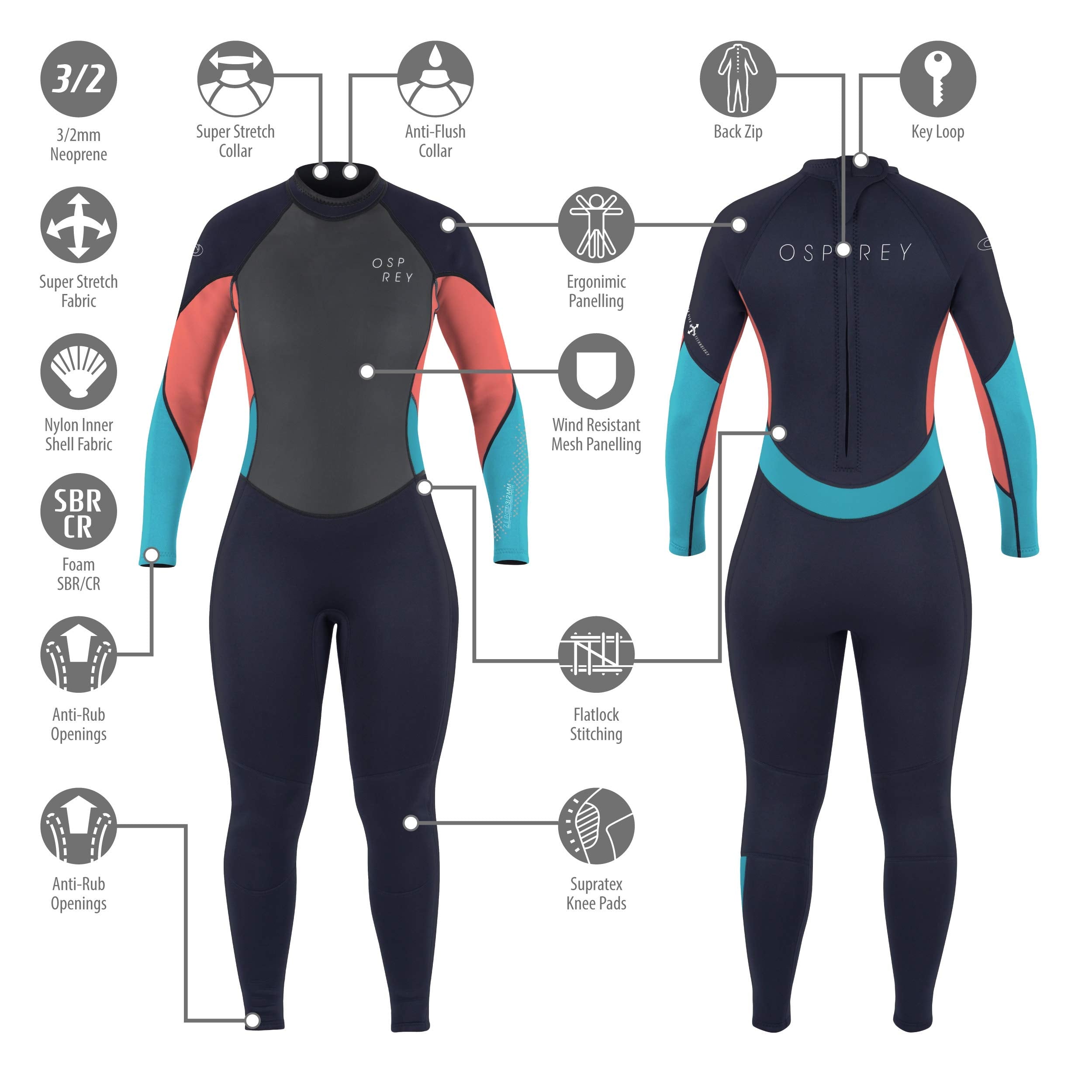Osprey Women's Zero 3mm Full Length Neoprene Summer Wetsuit | Coral