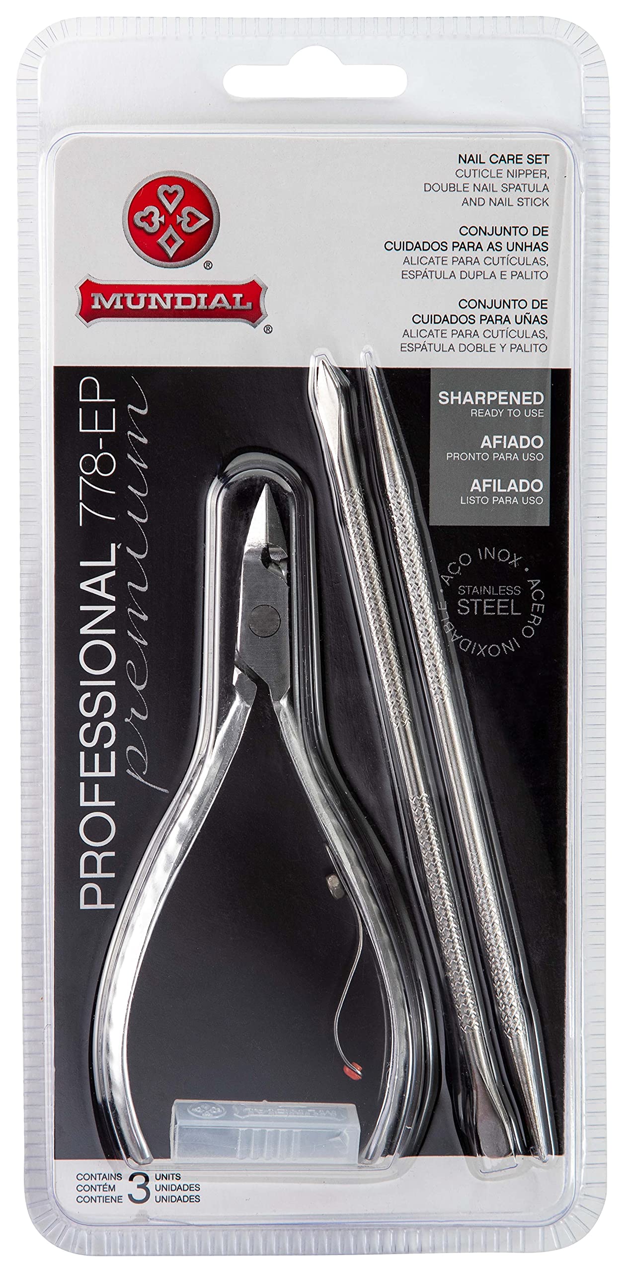 Mundial 778 Professional Cuticle Pliers Kit – Stainless Steel 3pc Set