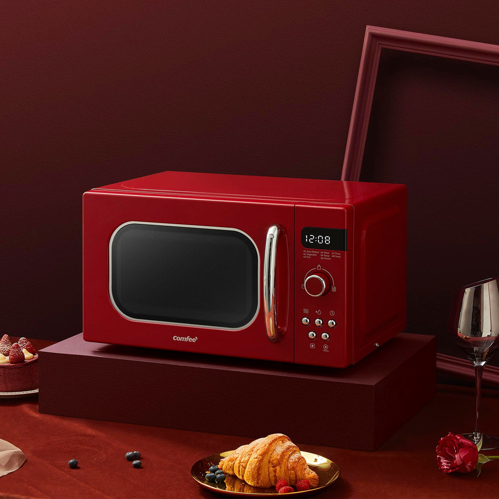COMFEE' Retro 800W 20L Microwave Oven | 8 Auto Menus | Passionate Red