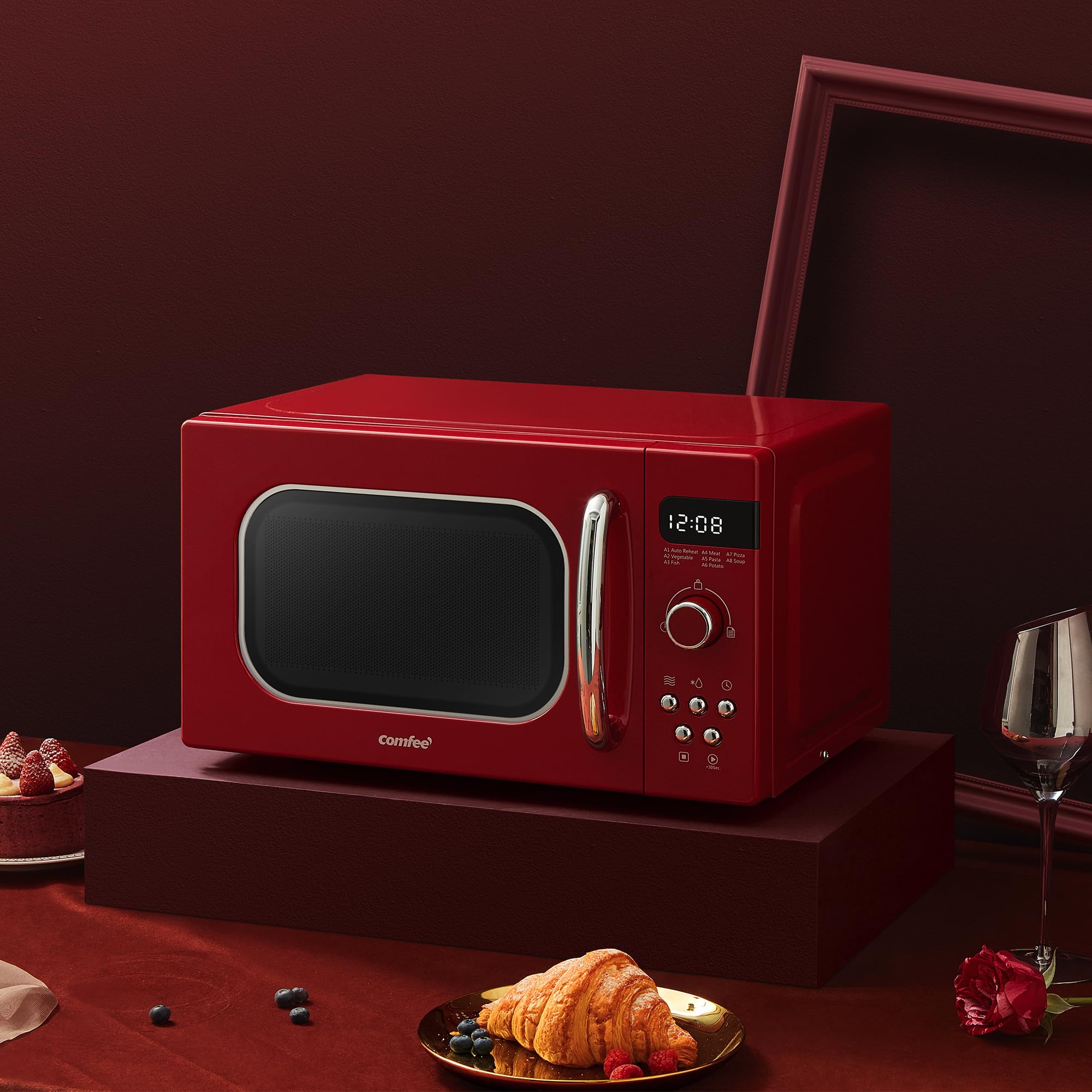 COMFEE' Retro 800W 20L Microwave Oven | 8 Auto Menus | Passionate Red