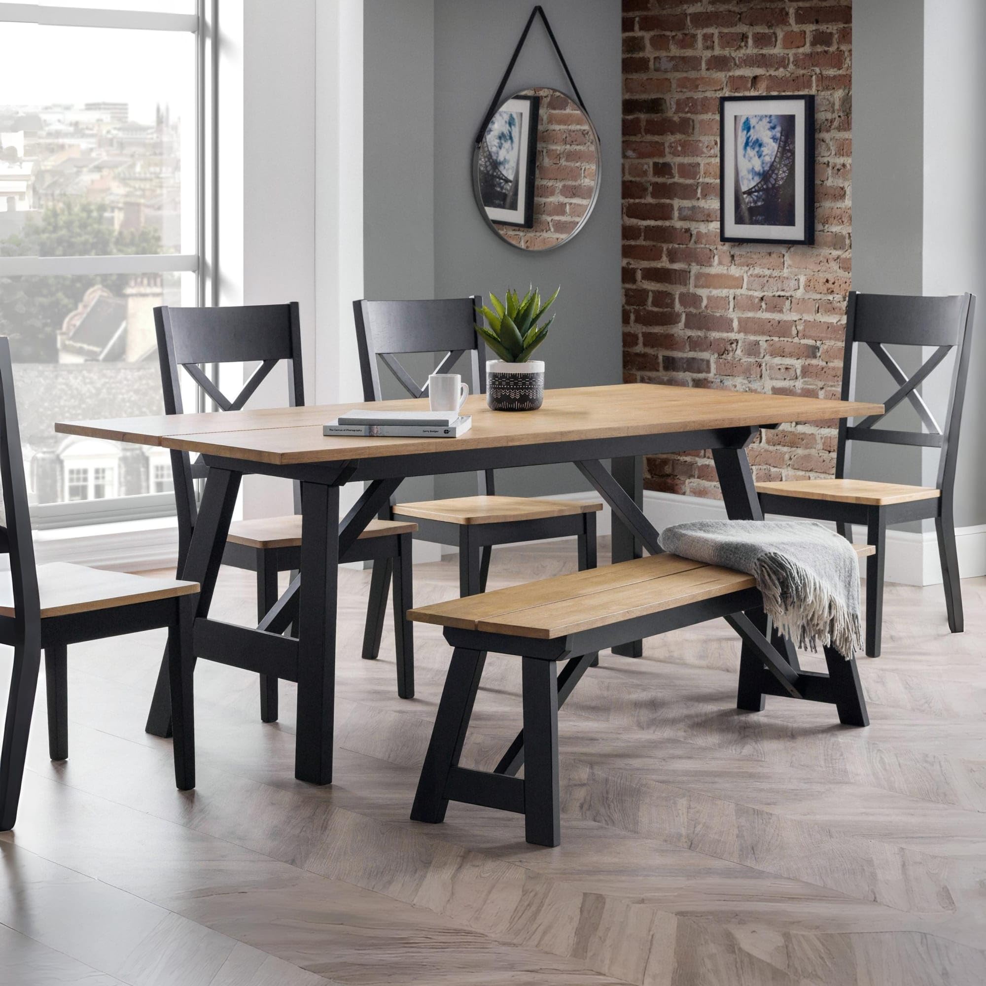 Julian Bowen Hockley Dining Table – Solid Oak Trestle Farmhouse Style