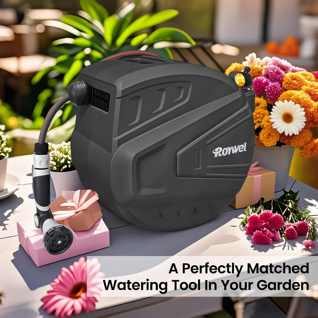 Roywel 20M Auto Reel Garden Hose – Wall Mounted Retractable Hose Reel