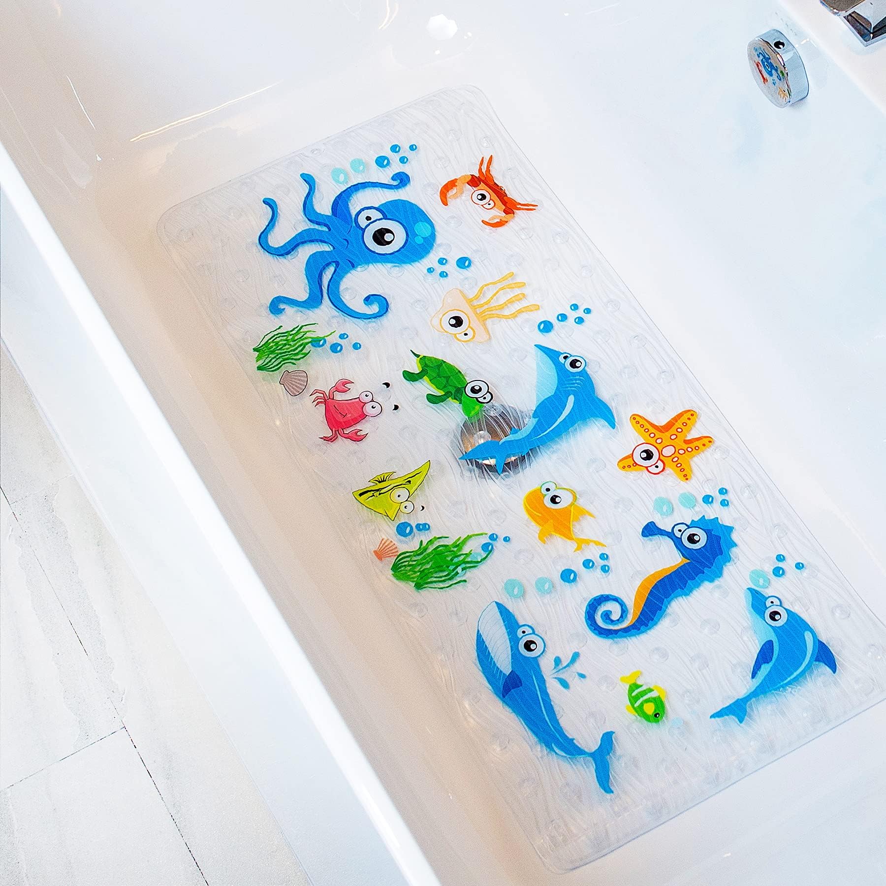 BEEHOMEE Kids Non-Slip Bath Mat – Extra Large Cartoon Octopus Shower Mat
