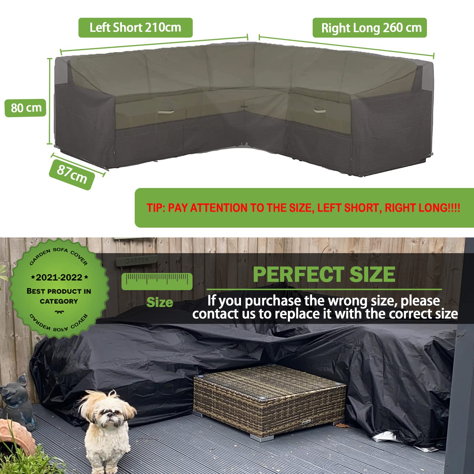 Enzeno L-Shape Garden Furniture Cover – 420D Heavy Duty Waterproof Oxford