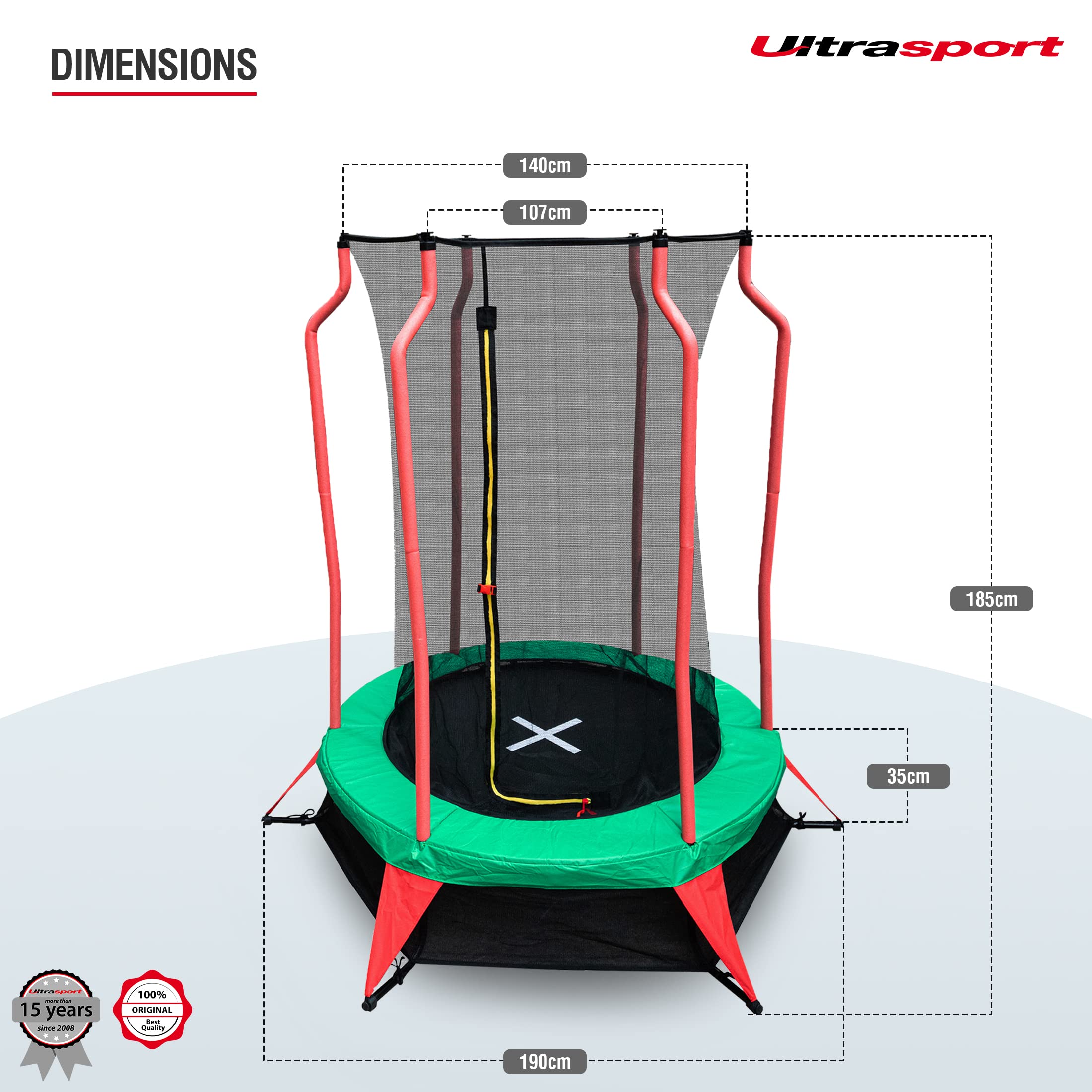 Ultrasport Happy Jump Mini Toddler Trampoline with Safety Net – 140 cm