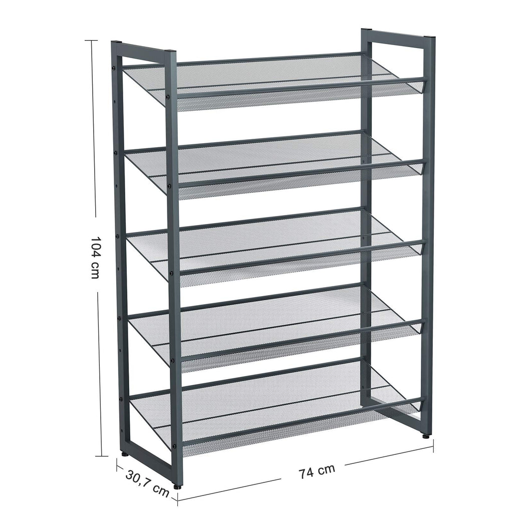 SONGMICS 5-Tier Stackable Shoe Rack | Metal Storage Shelf in Cool Gray