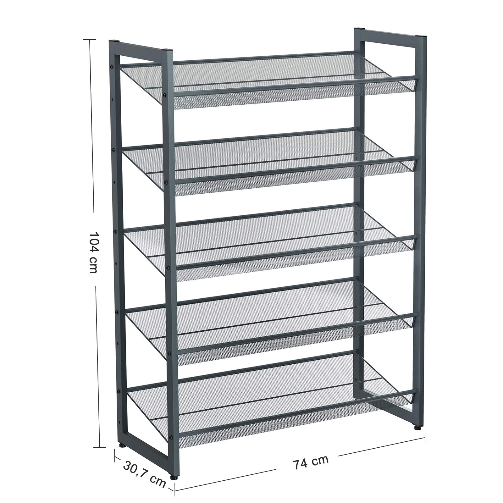 SONGMICS 5-Tier Stackable Shoe Rack | Metal Storage Shelf in Cool Gray