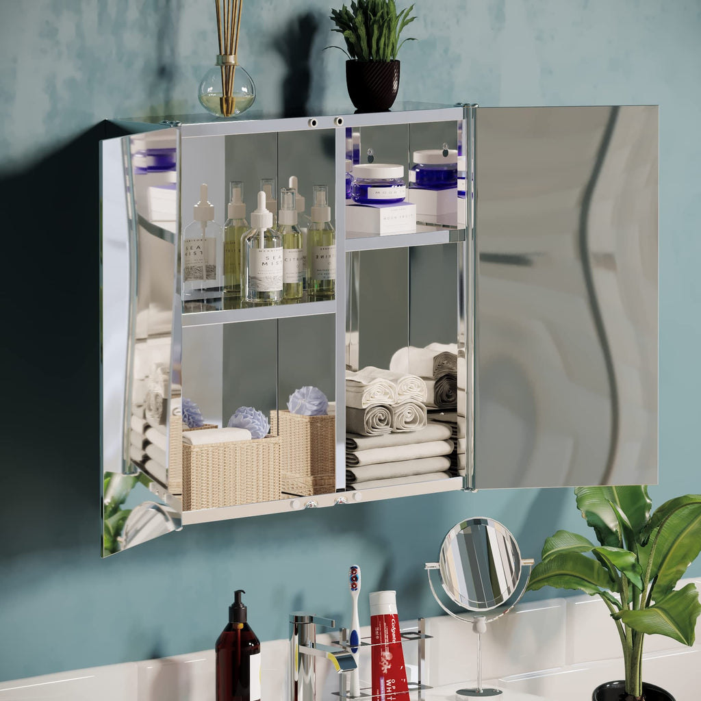 Bath Vida Tiano Double Mirror Bathroom Cabinet | Stainless Steel Wall Unit