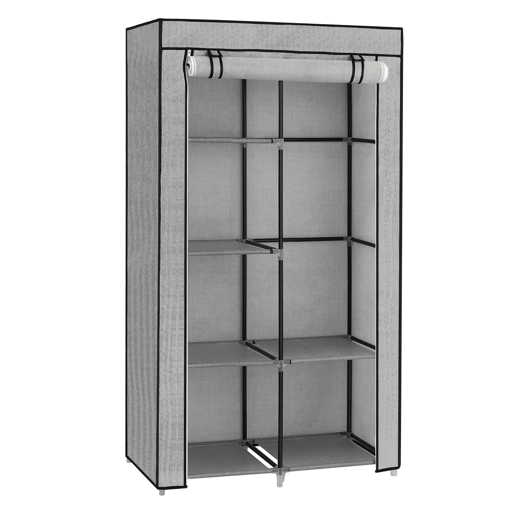 SONGMICS Fabric Wardrobe – 6-Tier Portable Clothes Closet with Rail, Grey