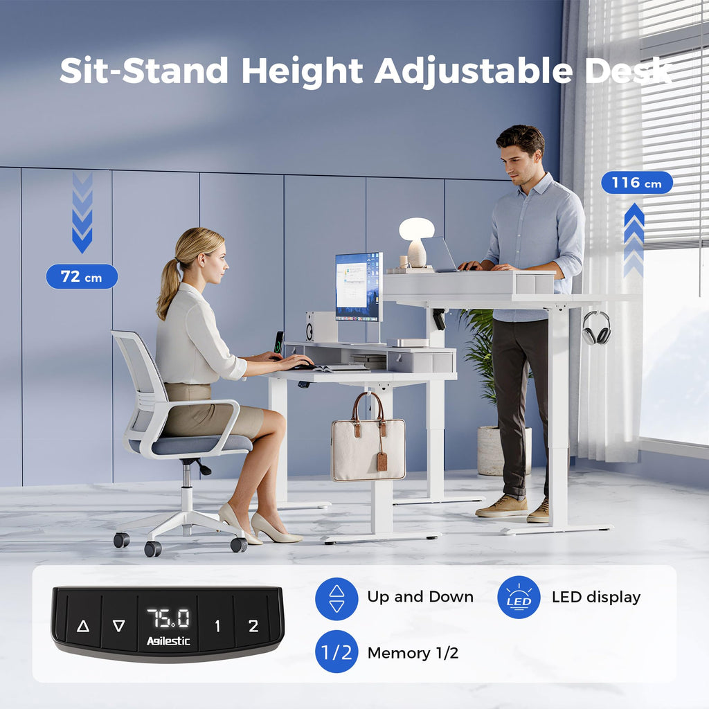 Agilestic Electric Adjustable Height Desk, with 2 Fabric Drawers, 100x60cm - image 2