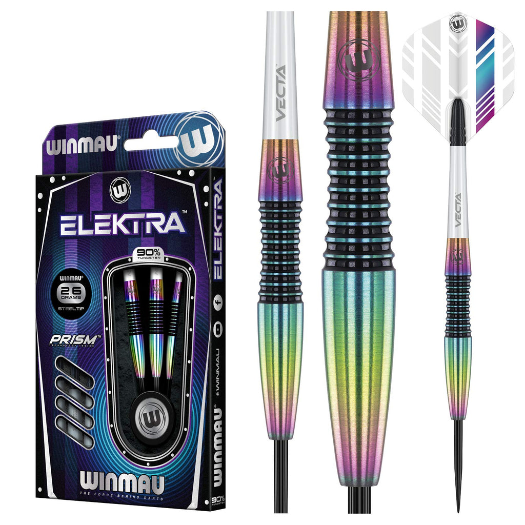 Winmau Elektra 90% Tungsten Steel Tip Darts – 26g Urban Grip Set