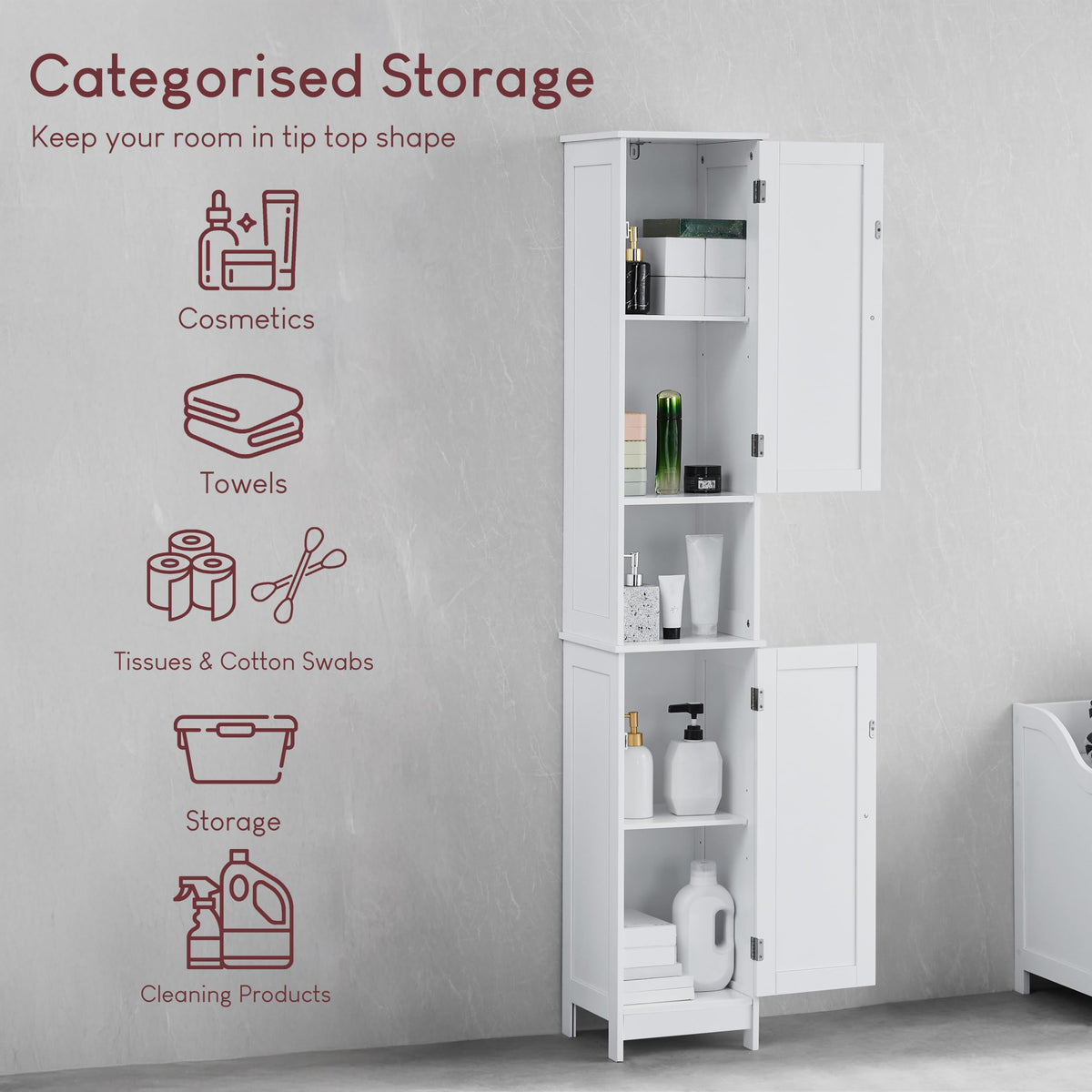 Bath Vida Priano Freestanding 2 Door Tall Storage Cabinet, White - image 3