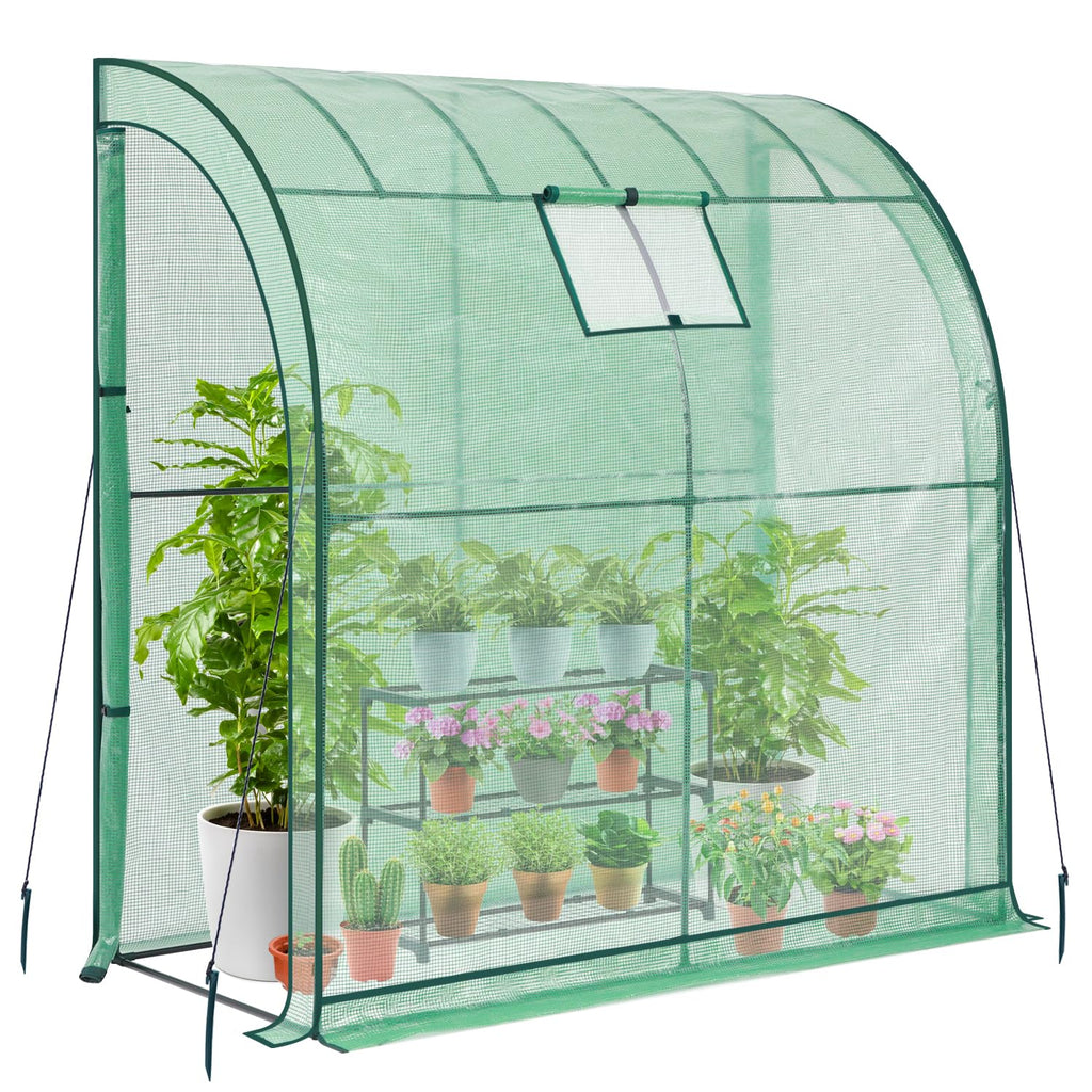 Ohuhu Lean-to Greenhouse with 3-Tier Shelving | Portable Walk-in PE Cover