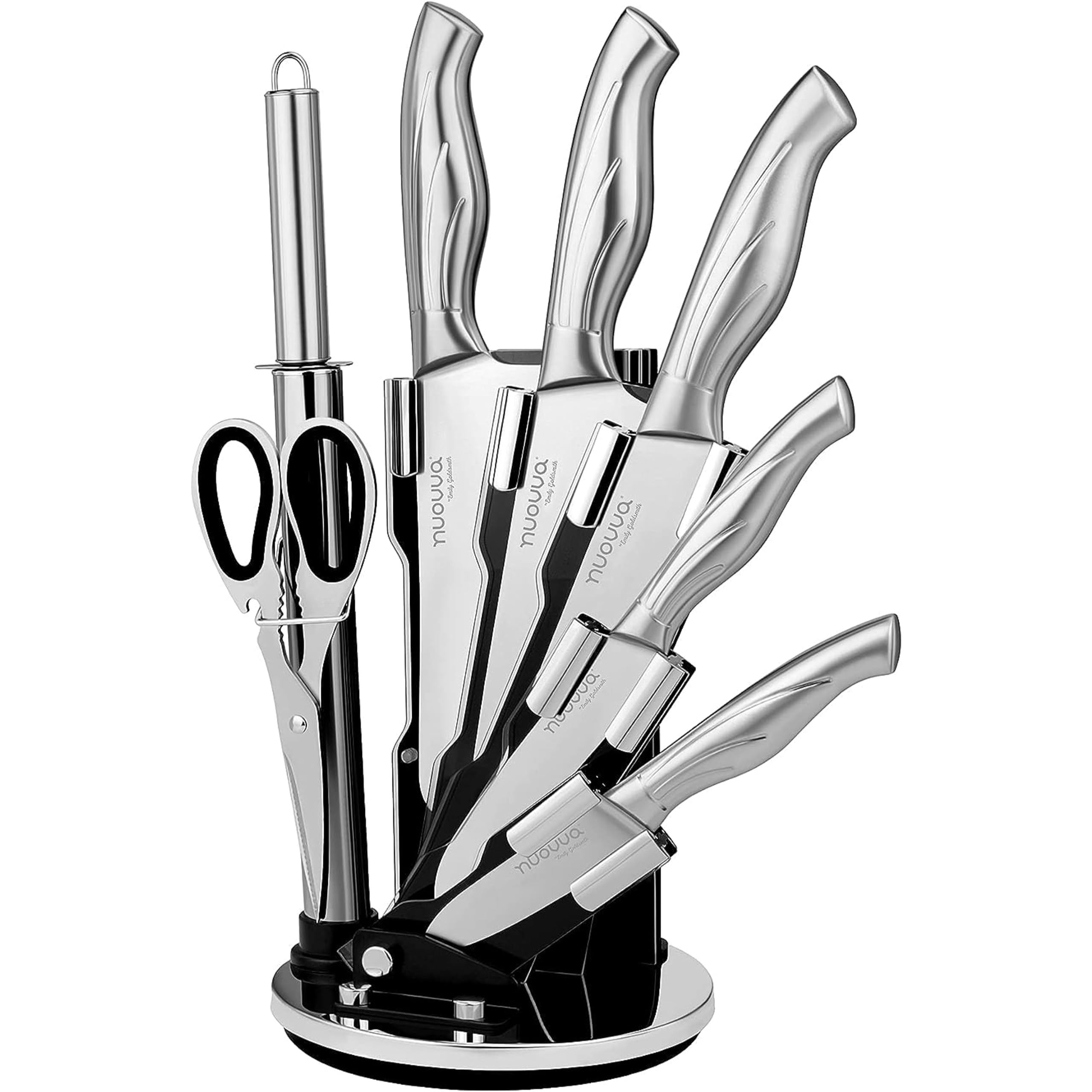 Nuovva Stainless Steel Kitchen Knife Set with 360 Rotating Stand