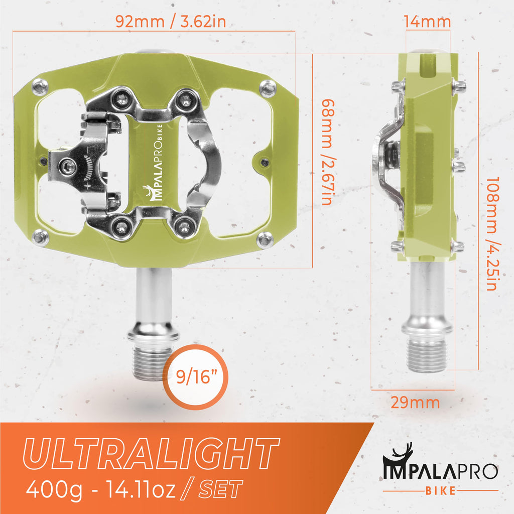 IMPALAPRO Dual Function MTB Pedals | Flat & SPD Clipless | 9/16" Yellow