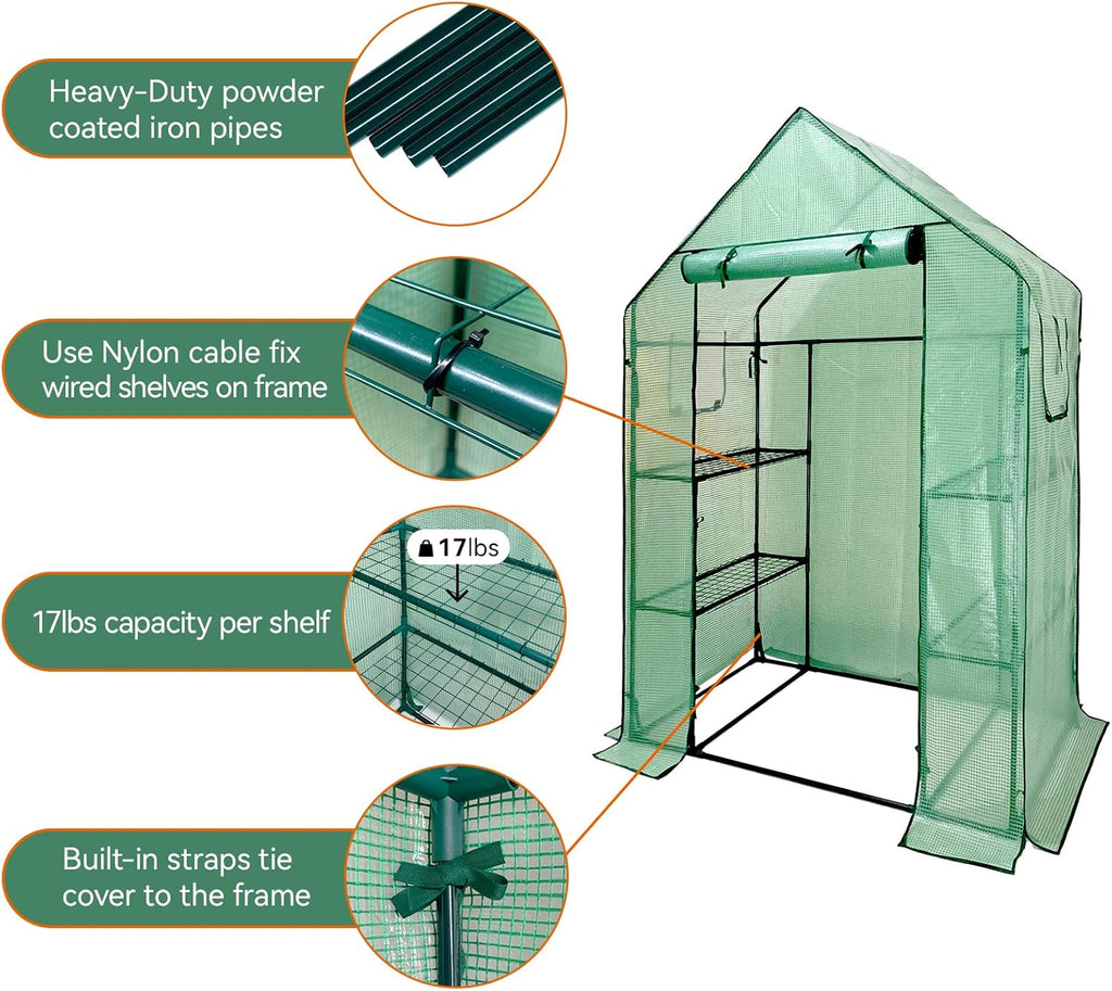 Grandhom Walk-In Greenhouse - 3-Tier 6 Shelves PE Cover 143x73x195cm