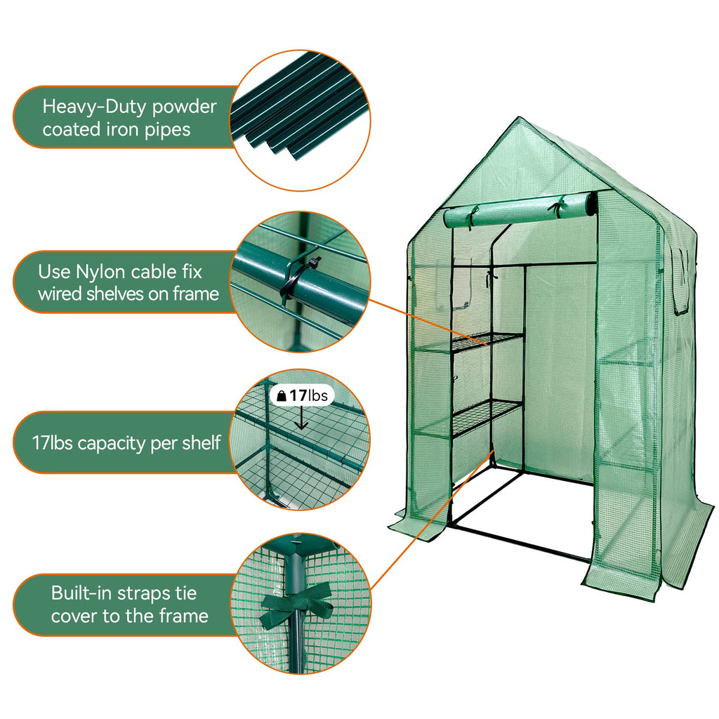 Grandhom Walk-In Greenhouse - 3 Tiers 6 Shelves with Durable PE Cover