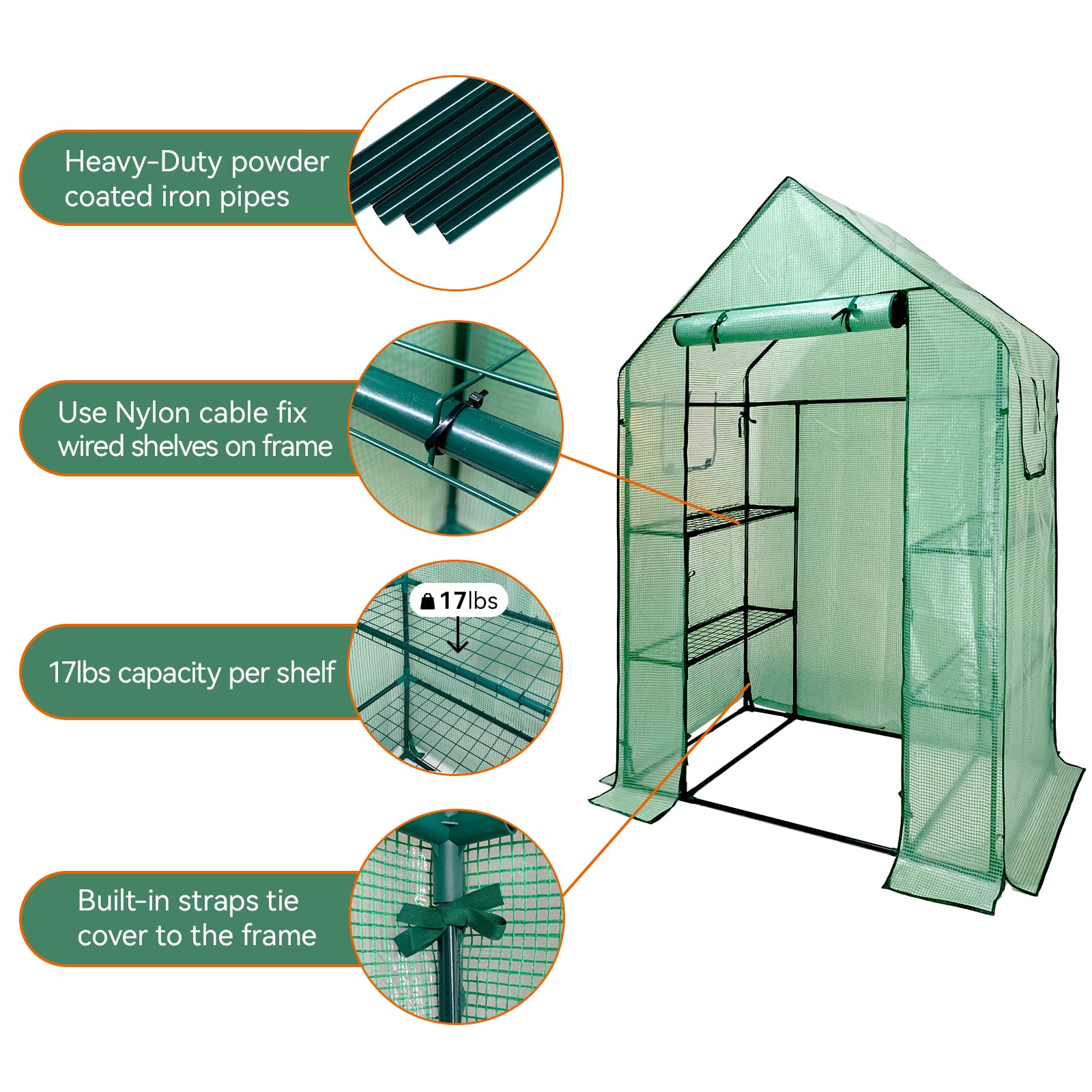 Grandhom Walk-In Greenhouse - 3 Tiers 6 Shelves with Durable PE Cover