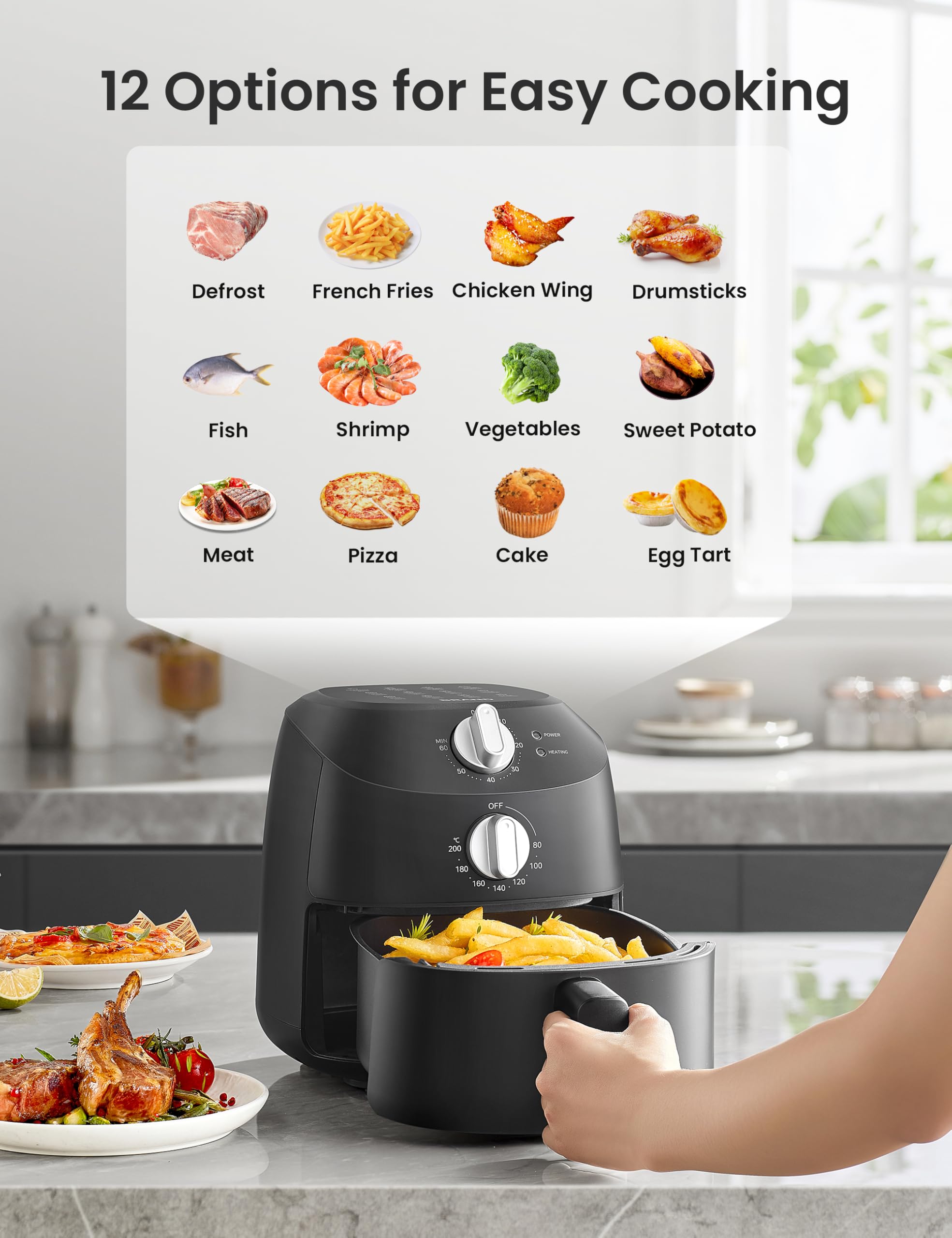Midea 2L Small Air Fryer – 1150W Compact Multi-Cooker, BPA-Free Black