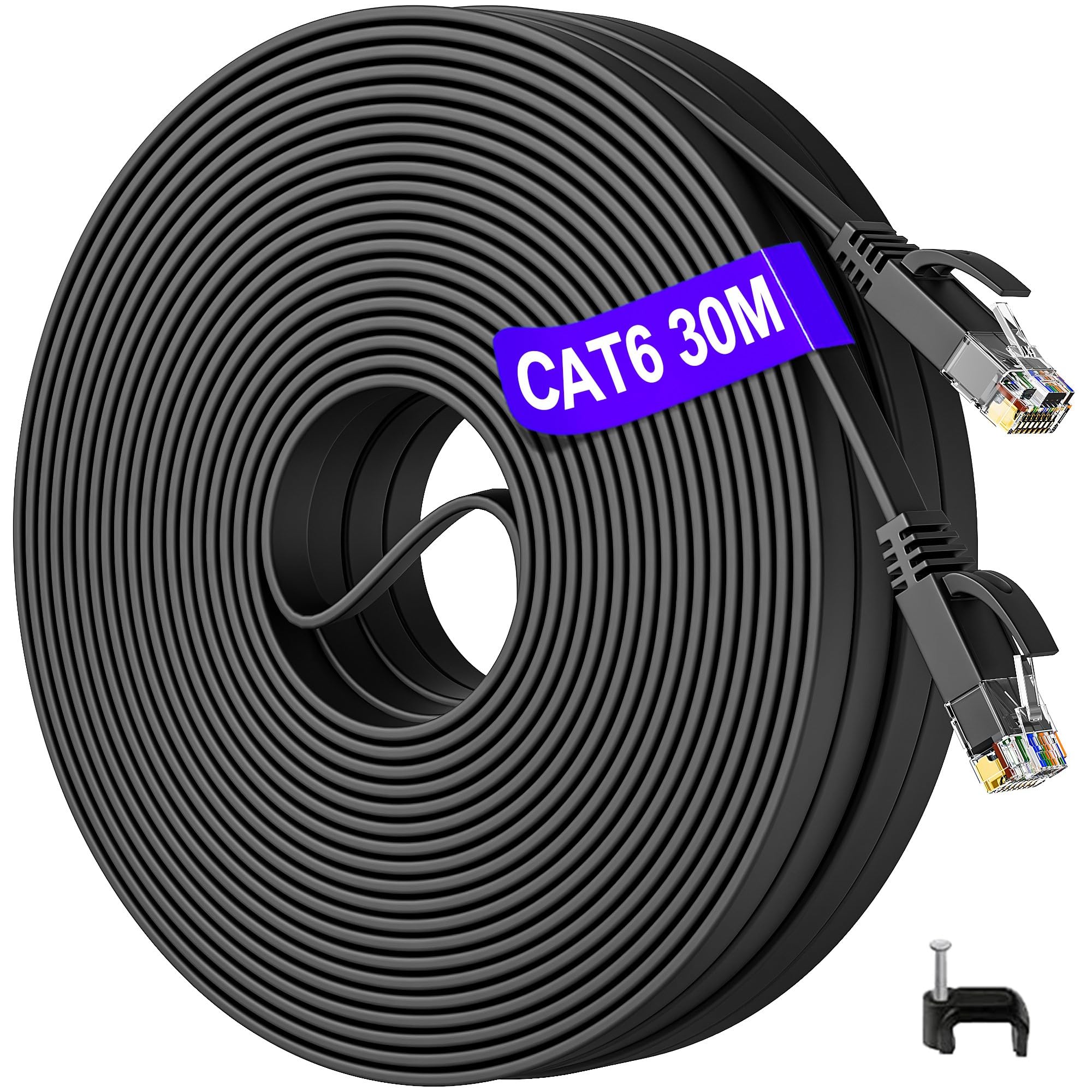 Cat 6 Ethernet Cable – 30m Flat High Speed Gigabit RJ45