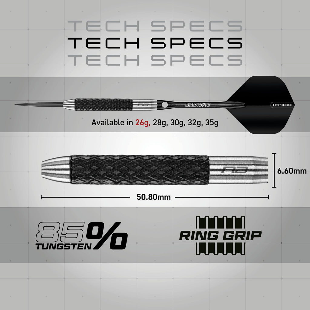 Red Dragon Rat 1 Tungsten Darts Set - 26g Steel Tip with Knurl Grip