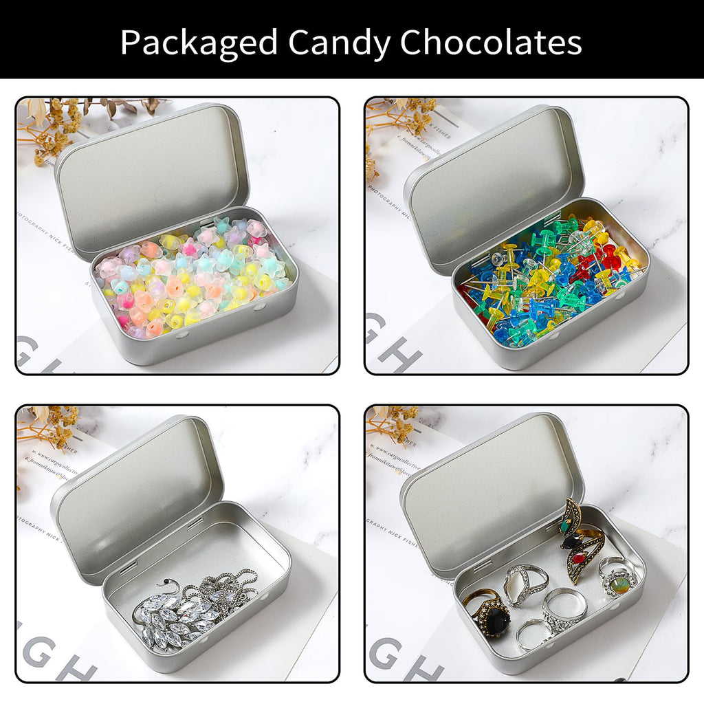 Ouligay Small Metal Tins with Lids - Rectangular Empty Hinged Tins for Candies, Key, Earring, Jewelry Silver - image 5