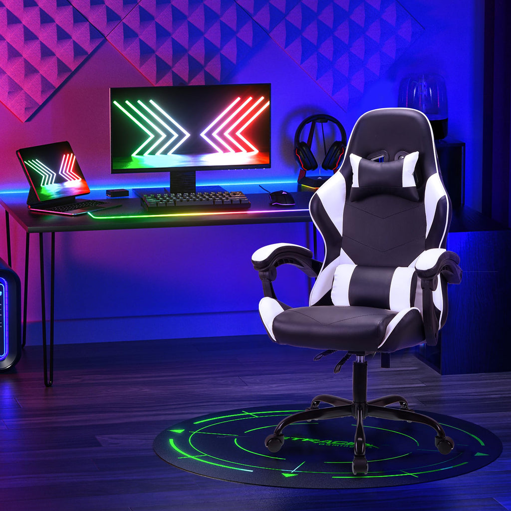 T-THREE Ergonomic High-Back Mesh Gaming Chair with Lumbar Support - White