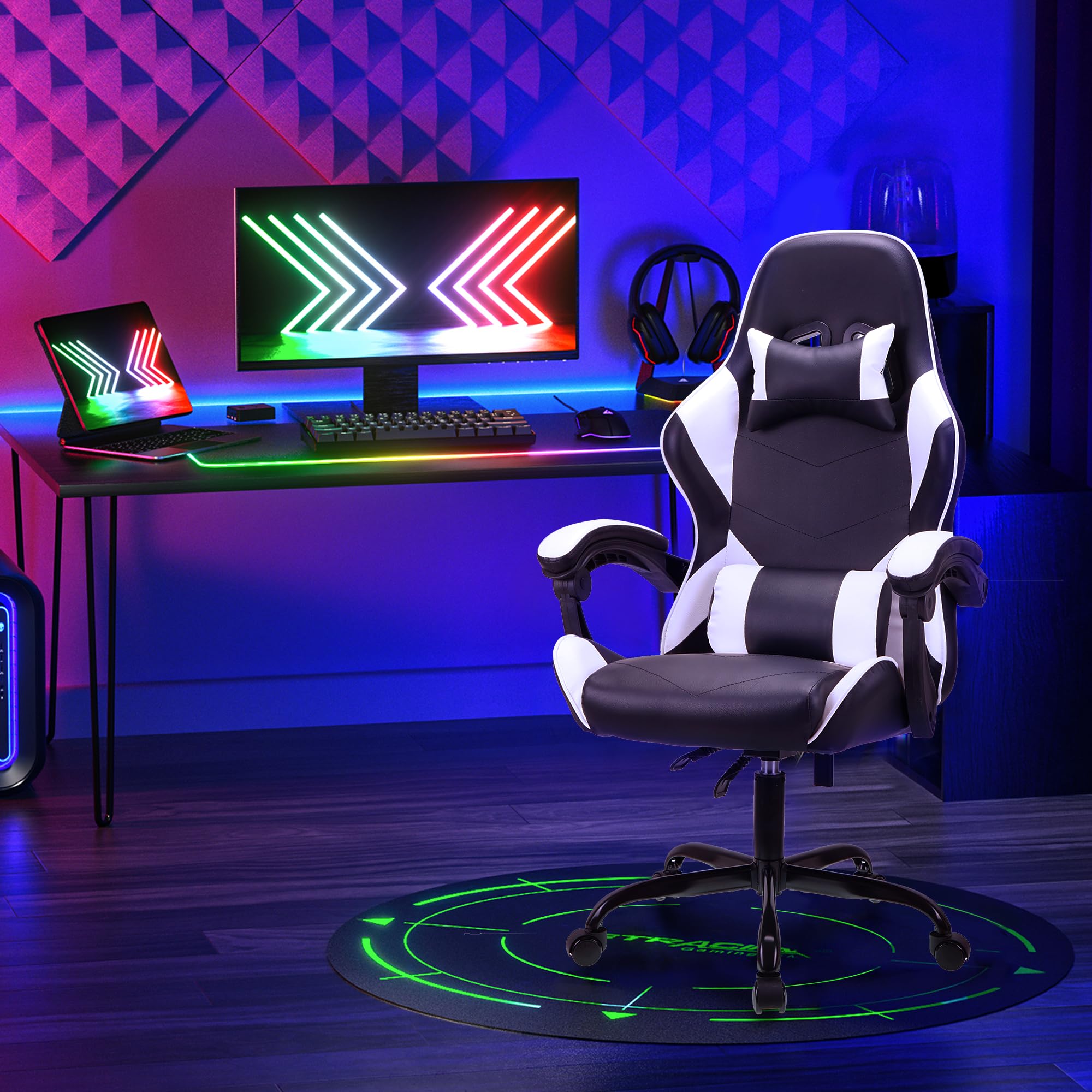 T-THREE Ergonomic High-Back Mesh Gaming Chair with Lumbar Support - White