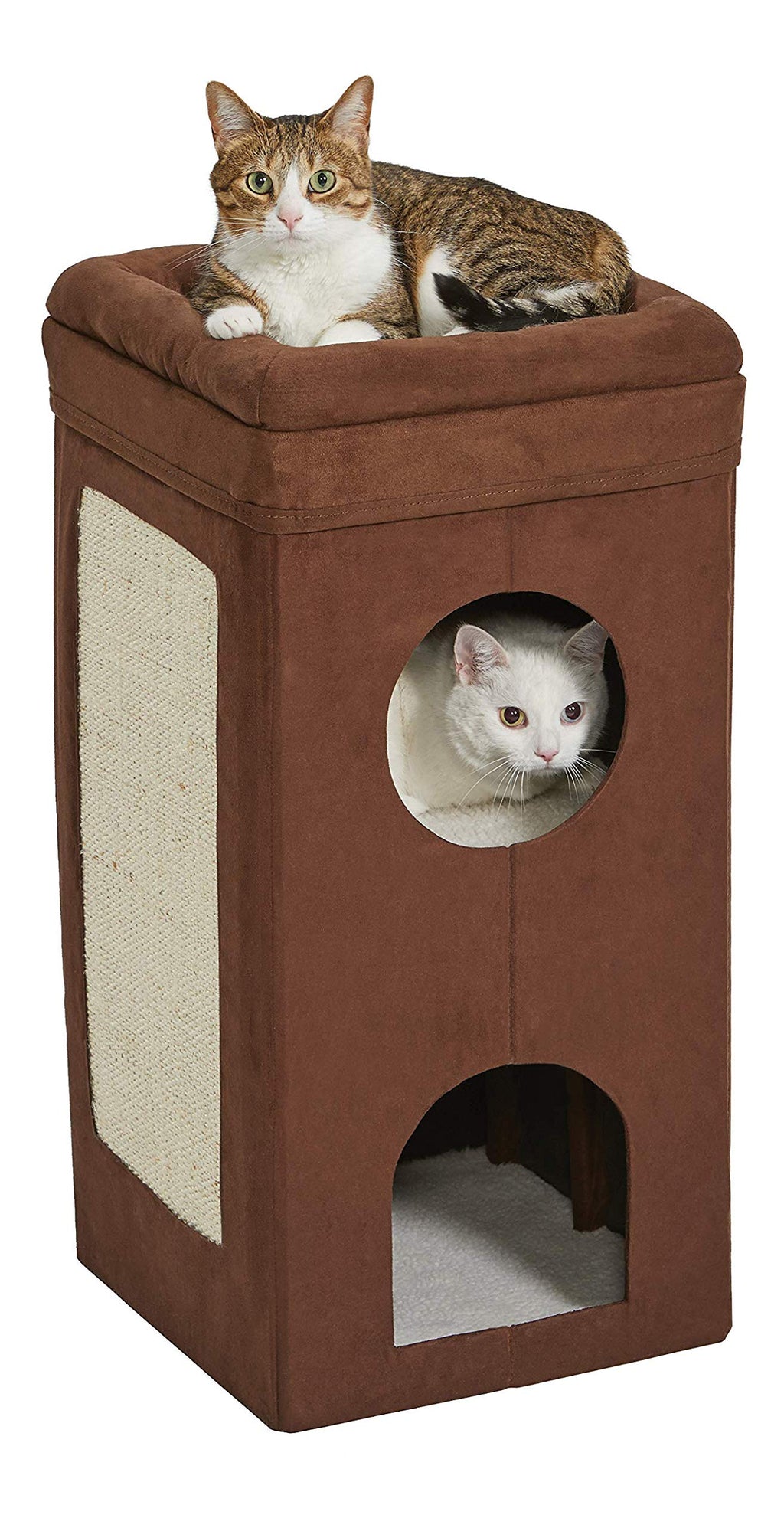 MidWest Homes Tri-Level Cat Condo - Brown Faux Suede Cube with Scratcher