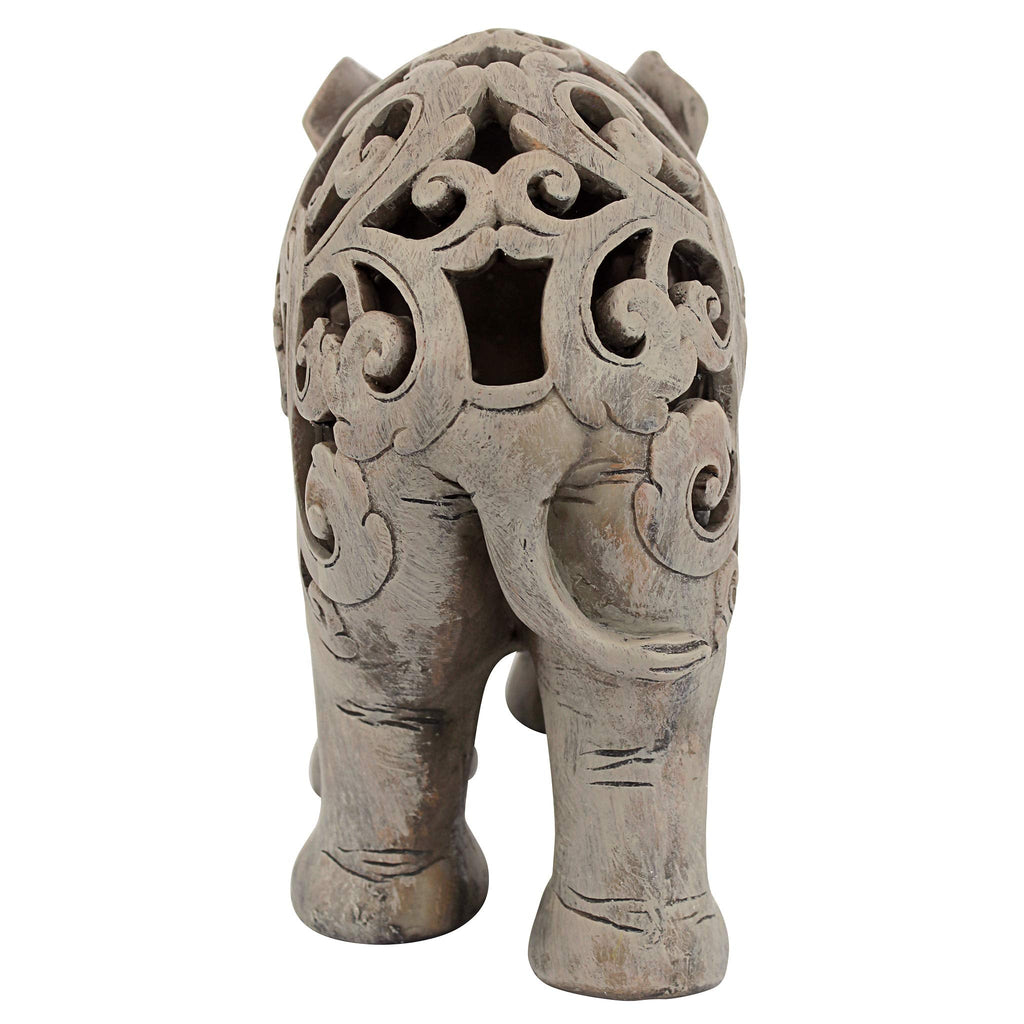 Design Toscano Anjan Elephant Statue – Jali Art Indian Decor, Brown Stone