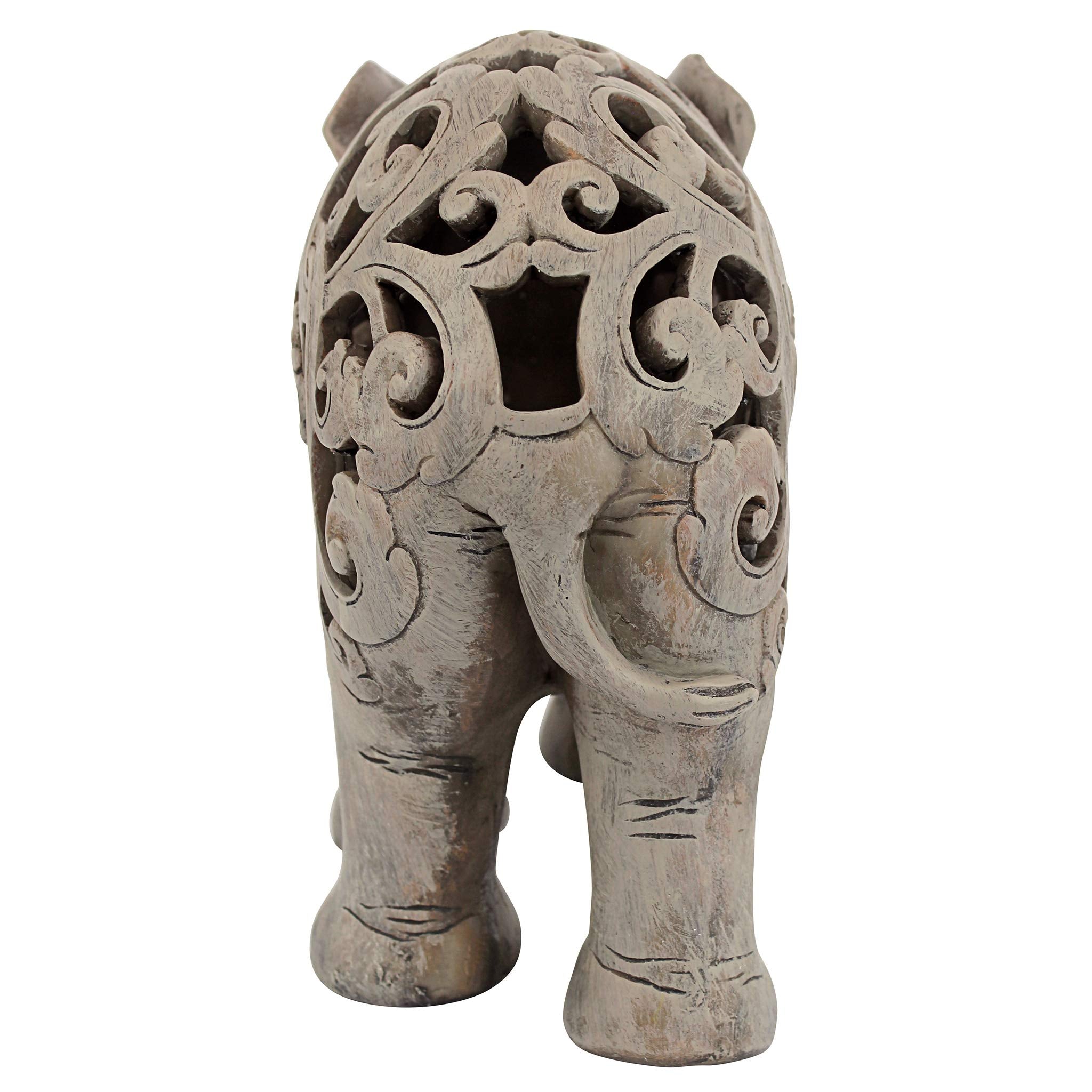 Design Toscano Anjan Elephant Statue – Jali Art Indian Decor, Brown Stone