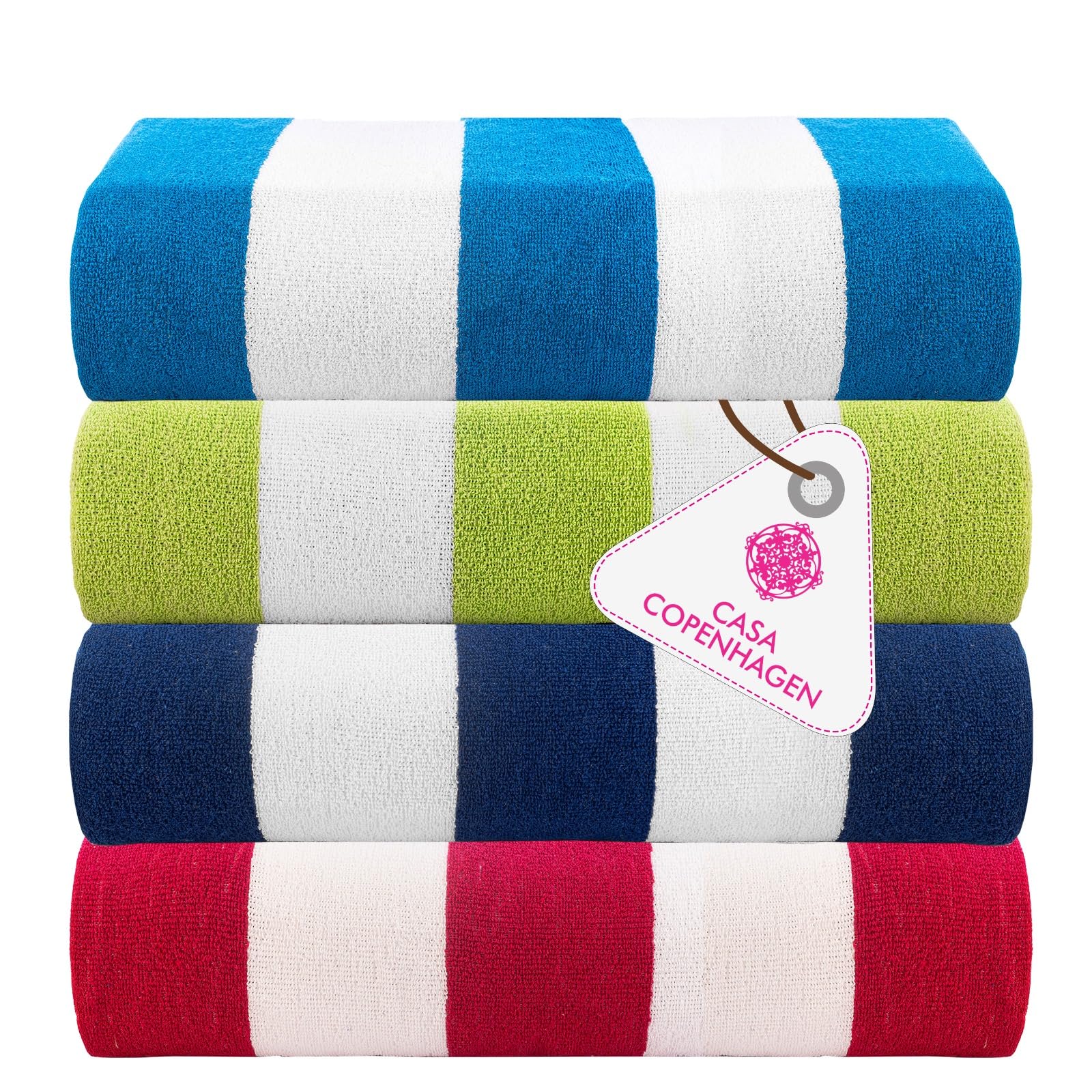 CASA COPENHAGEN Cabana Stripe Cotton Beach Towels – 4 Piece Set