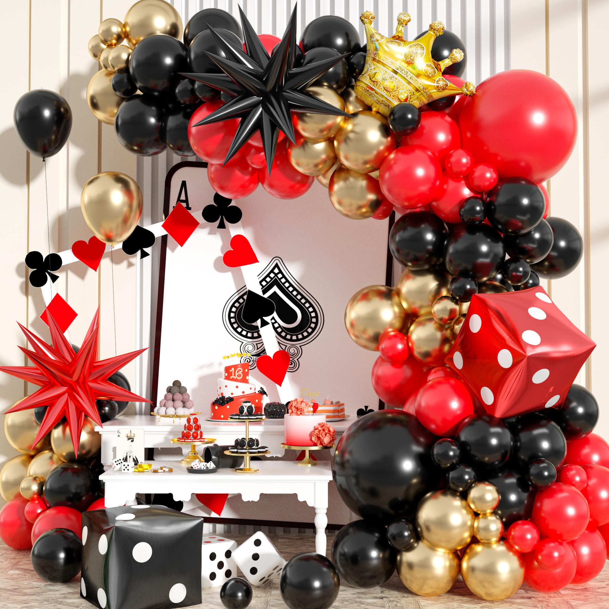 Casino Night Balloon Garland Arch Kit – 104pcs Red Black Gold