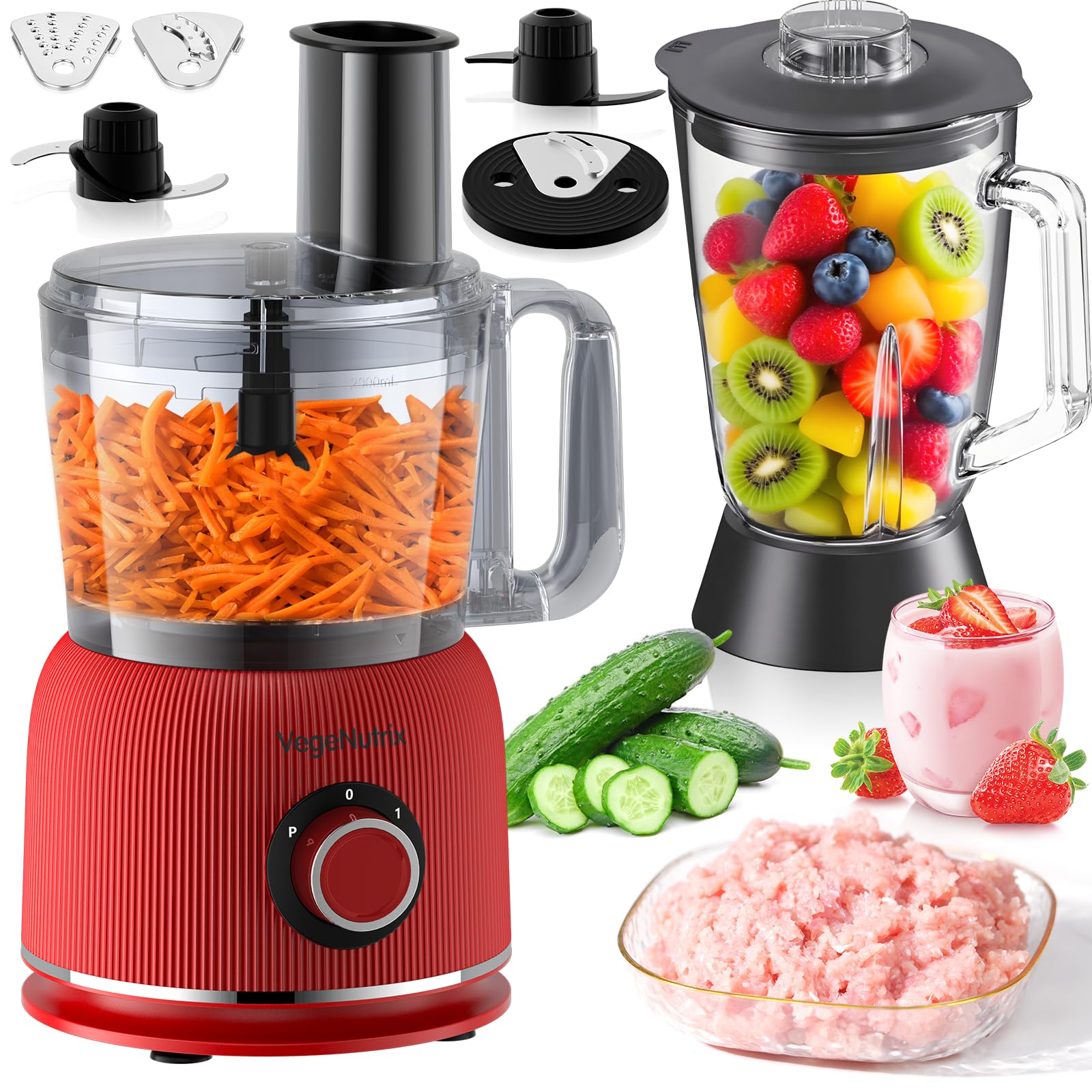 1500W Food Processor and Blender Combo | 2L Glass Jar