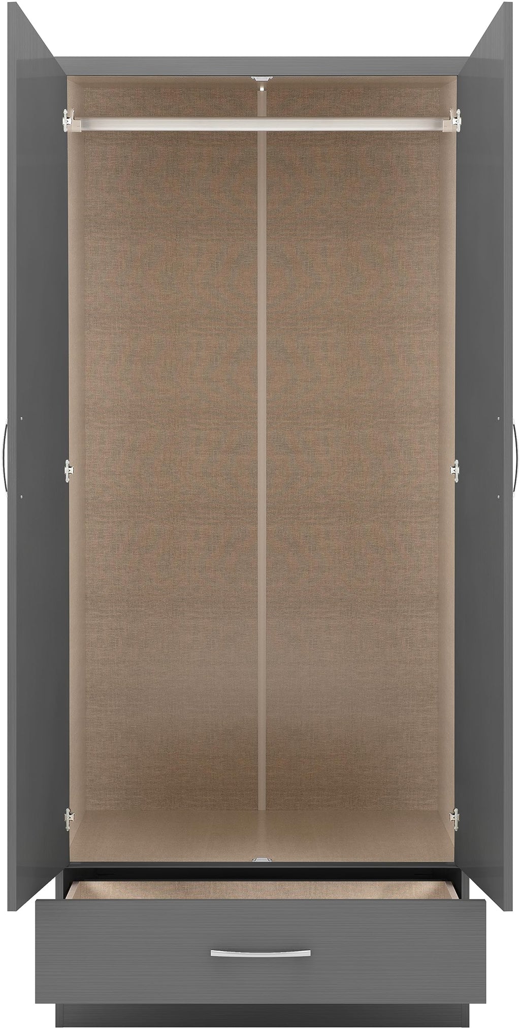 Seconique Nevada 2 Door 1 Drawer Wardrobe in 3D Effect Grey