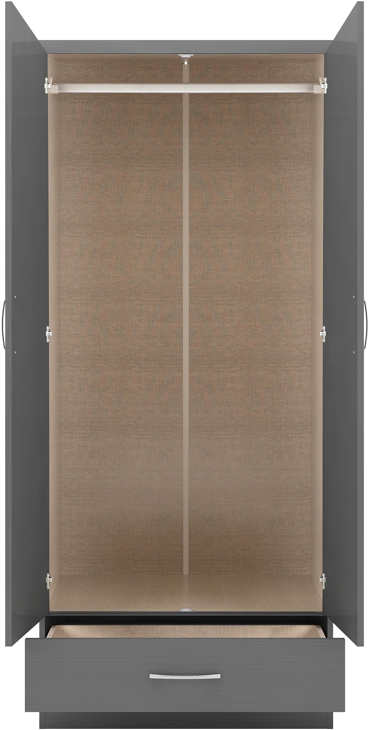 Seconique Nevada 2 Door 1 Drawer Wardrobe in 3D Effect Grey