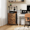 MUTUN Nightstand with Charging Station, LED Light & 4 Drawers – Rustic