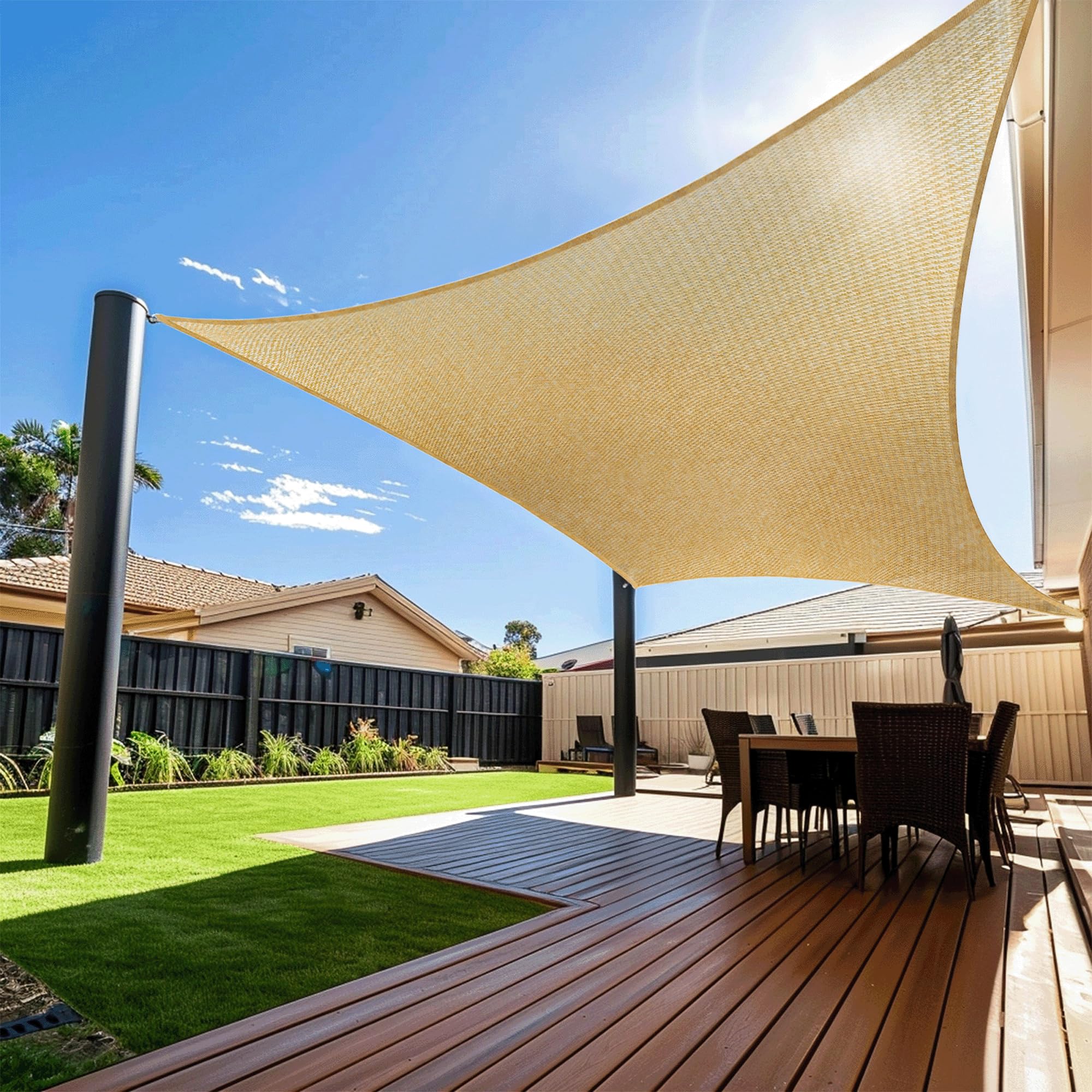 EMEKIAN 3.1m x 3.1m Rectangle Sun Shade Sail - Sand HDPE UV Block Canopy