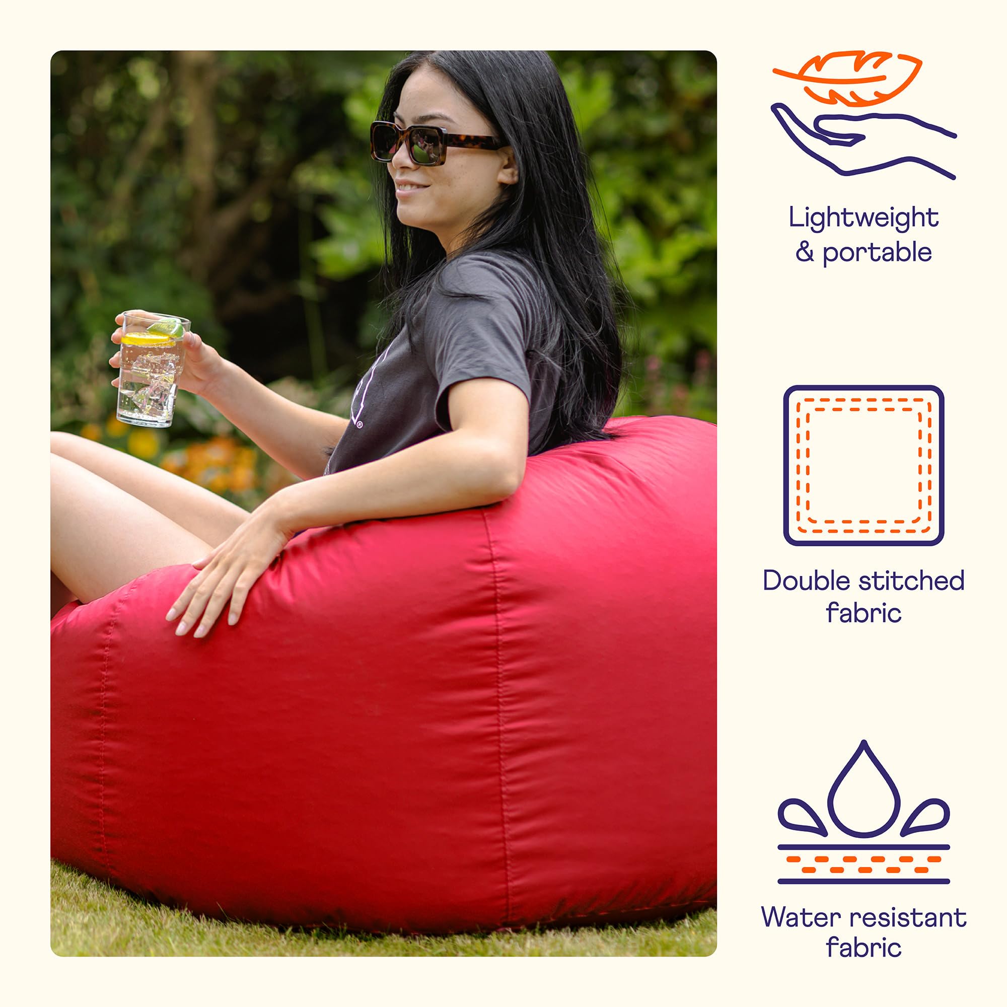 Bean Bag Bazaar Outdoor Bean Bag Chair | Water Resistant Red Garden Seat