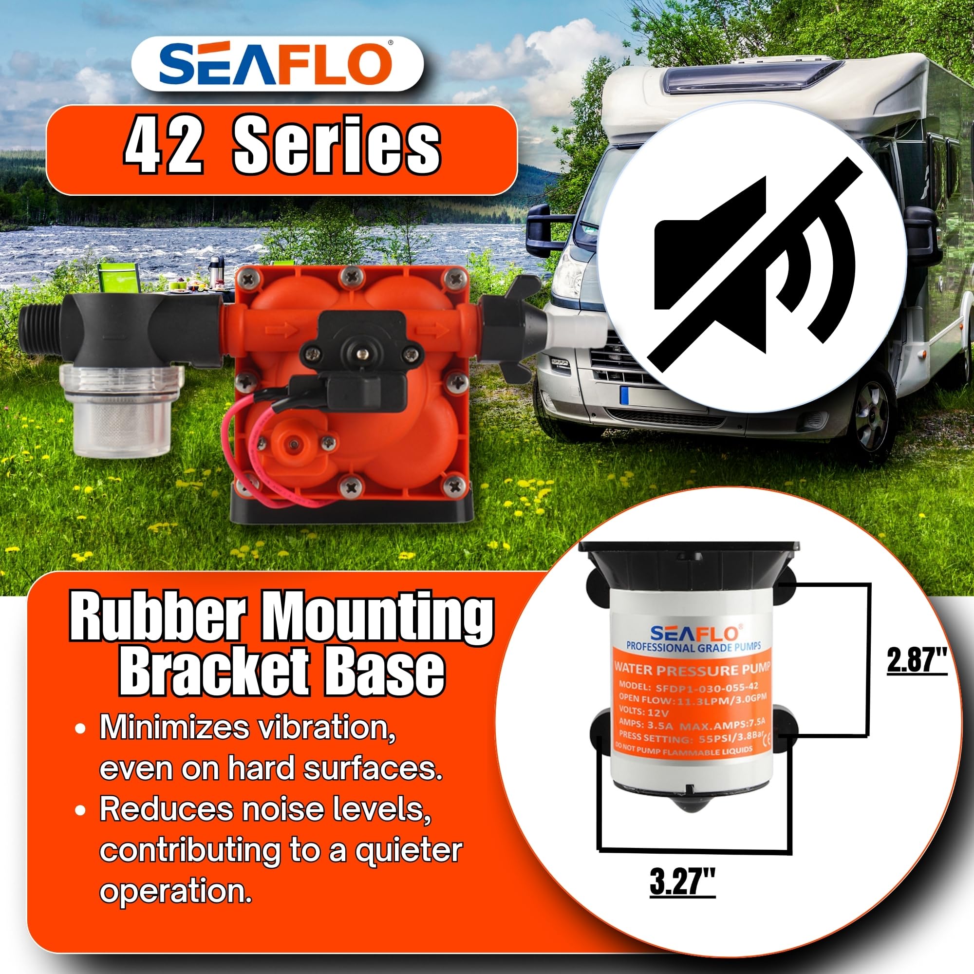 Seaflo 42 Series Diaphragm Pump | 12V 3.0GPM 55PSI Self-Priming RV Marine