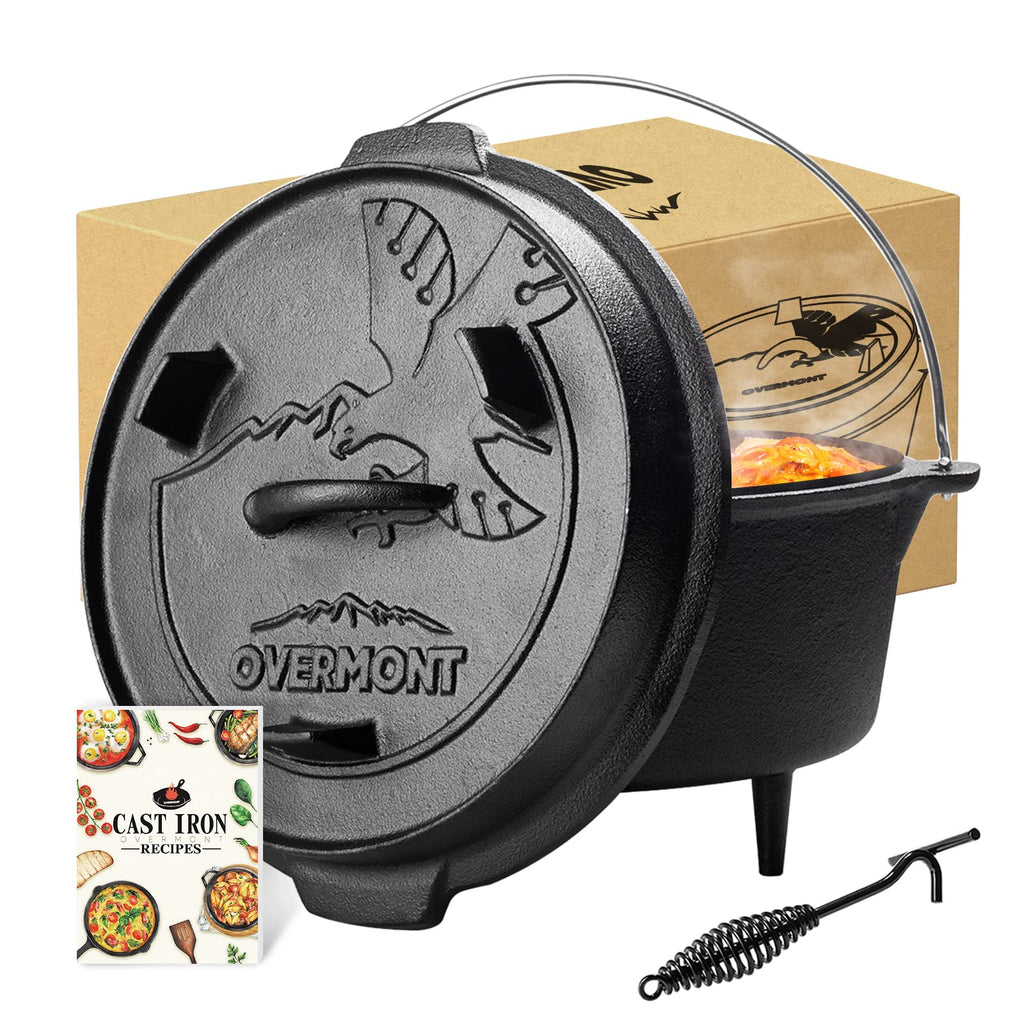 Overmont 6 Quart Cast Iron Dutch Oven | Pre-Seasoned Pot with Lid Griddle