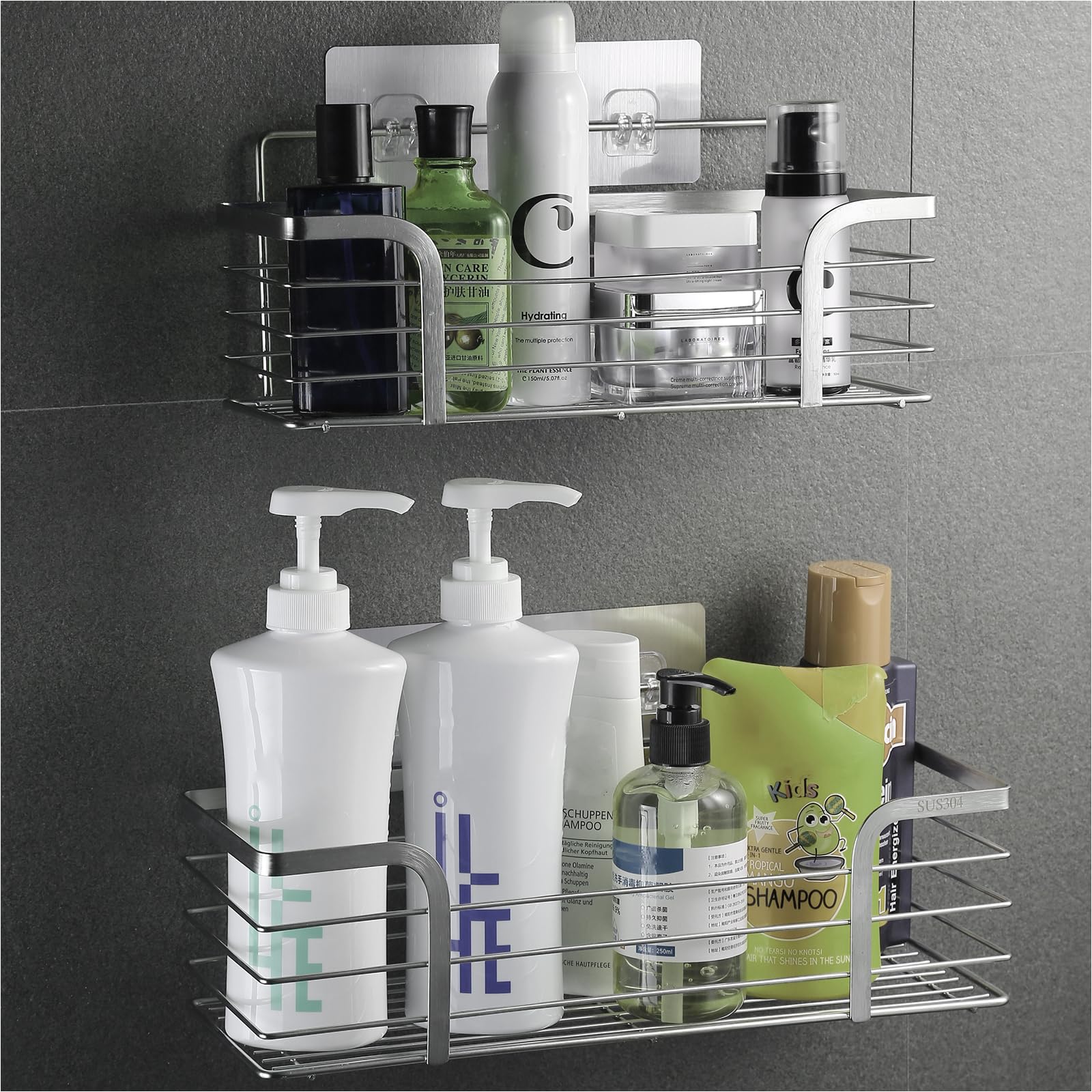 Poywaze Shower Caddy – Adhesive Stainless Steel Bathroom Organiser (Set of 2)