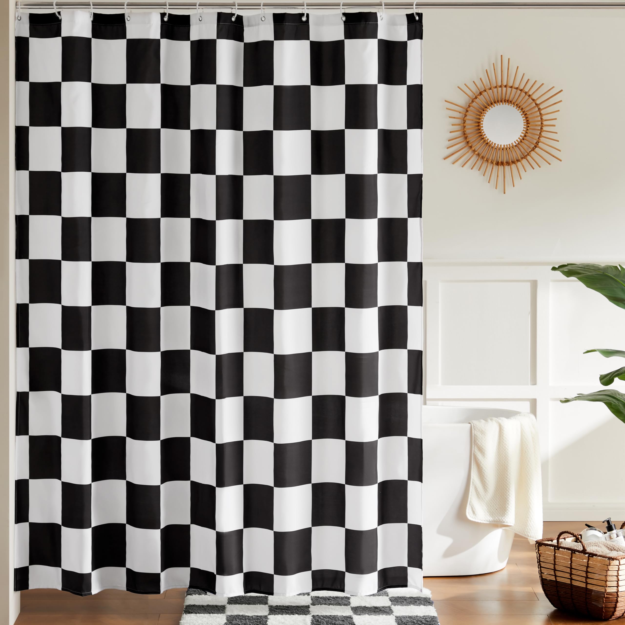 Checkered Shower Curtain – Retro Black & White Waterproof Polyester