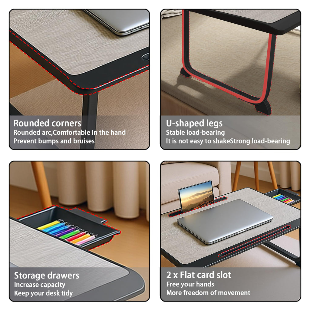 Lap Desk, Bed Table with Drawer, for Laptop, Reading, Writing, Eating & Watching Movies on Bed, Sofa, or Floor, Office and Home Grey
