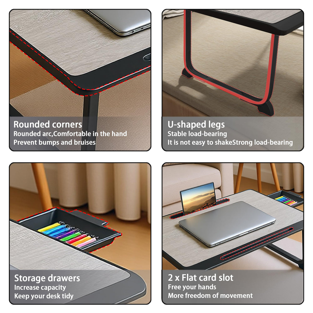 Lap Desk, Bed Table with Drawer, for Laptop, Reading, Writing, Eating & Watching Movies on Bed, Sofa, or Floor, Office and Home Grey