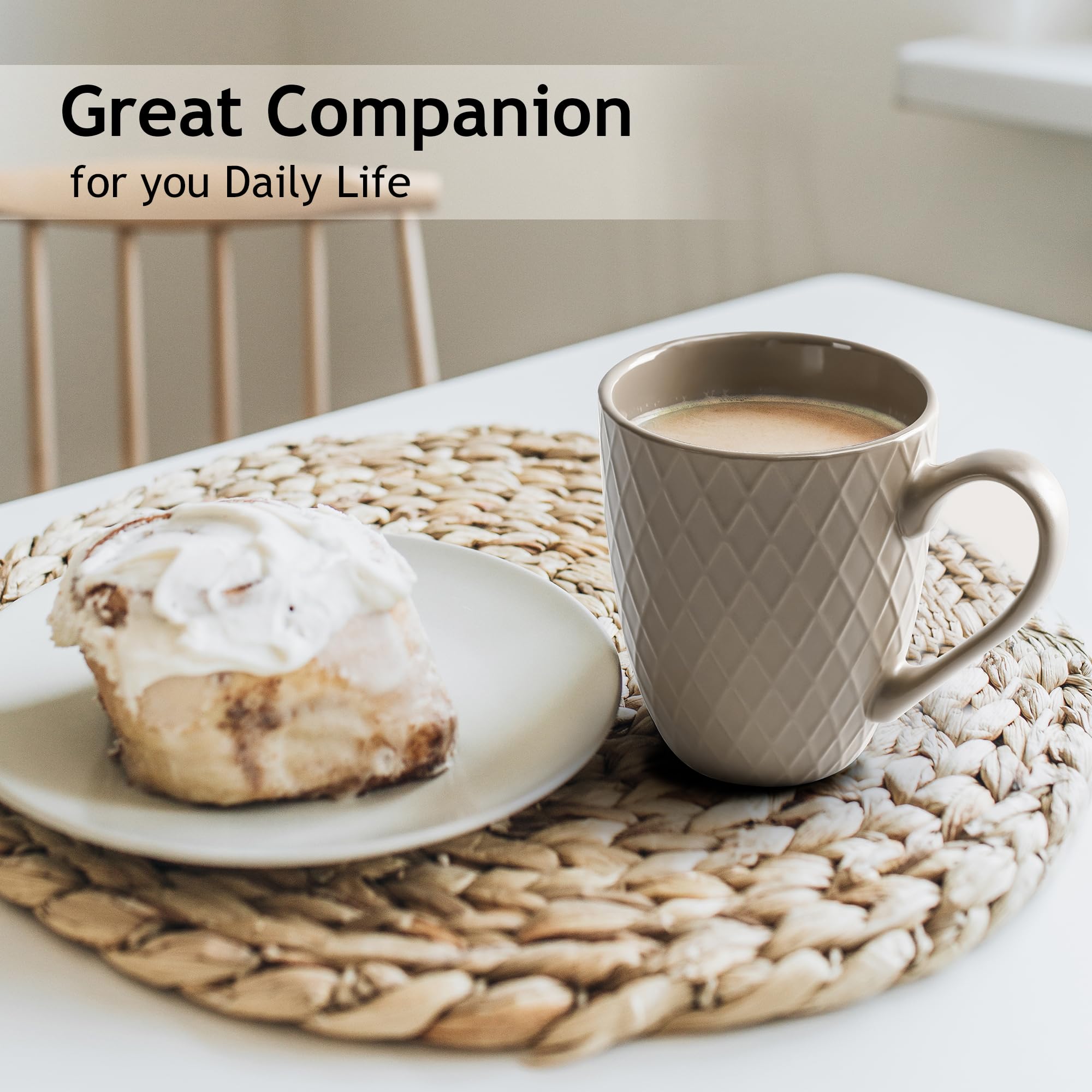 MIAMIO 6-Piece Coffee Mug Set – 400ml Matte Ceramic Stoneware – Beige