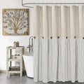 DOSLY IDÉES Linen Cotton Shower Curtain – Grey Striped Farmhouse Style
